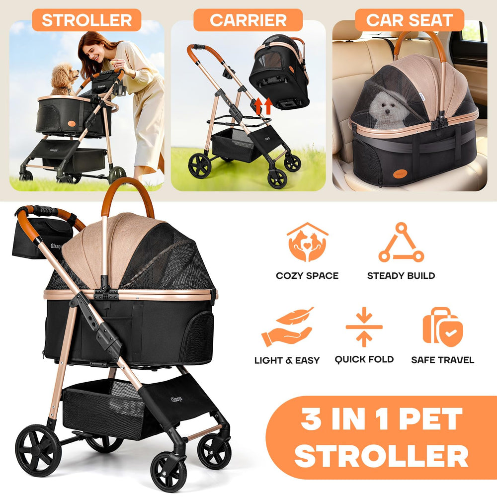 Poussette Gisaryc pour animaux, face arrière, accès pratique et sécurisé.
