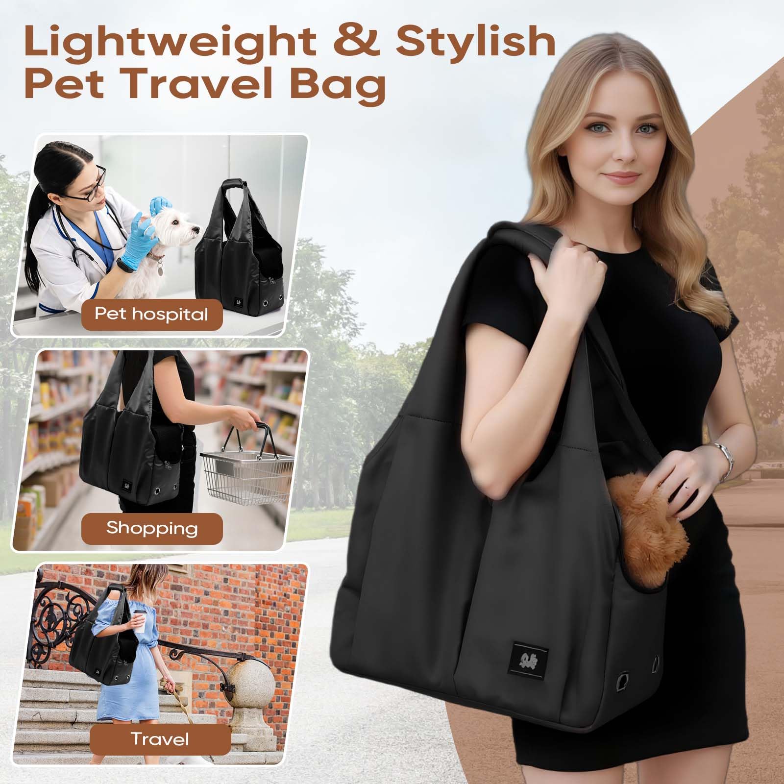 Gisaryc sac porte-chien noir – quatre poches pratiques pour accessoires et friandises.