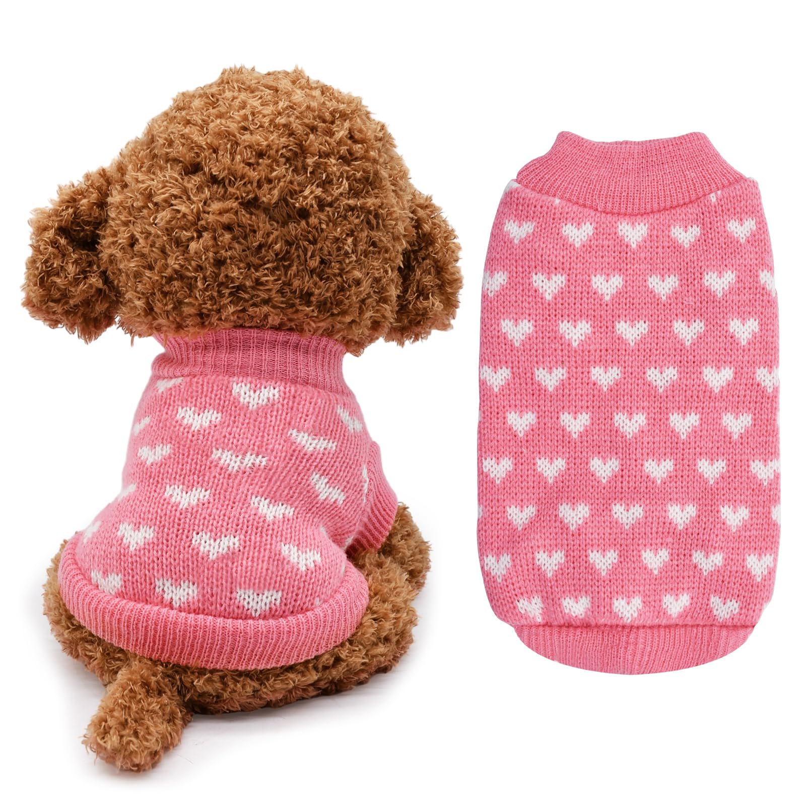 Pull pour chien Gistome – Cœur rose Saint-Valentin, tricot doux, tailles XS à XXL