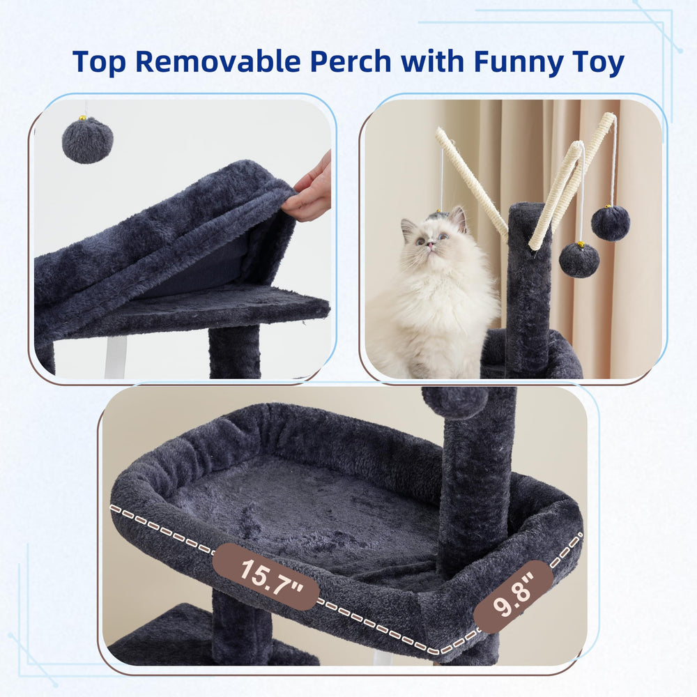 Gitelsnour Arbre-chat intérieur : trois balles en peluche pour jeux interactifs.