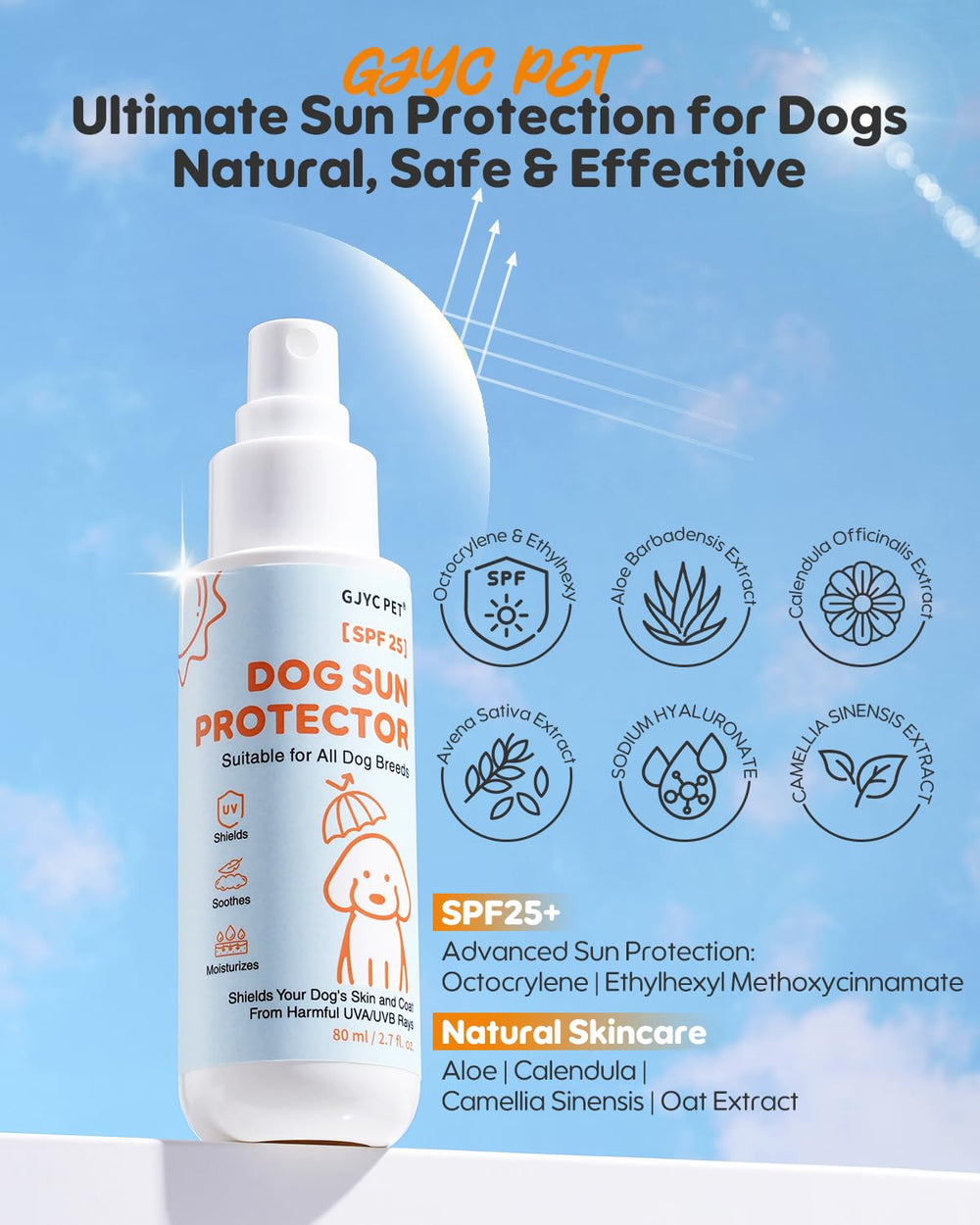 GJYC PET barriere uv huile chien, offre une protection durable lors d'activités en extérieur.