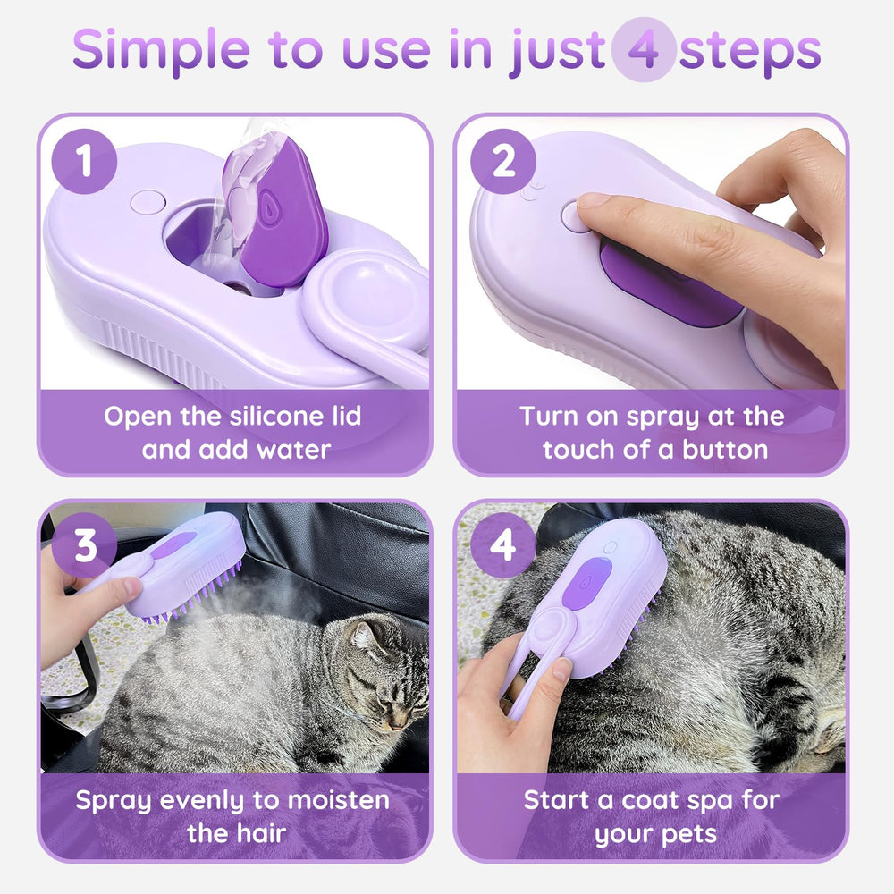 GKZ Cat Steam Brush montrant le massage relaxant pendant le brossage