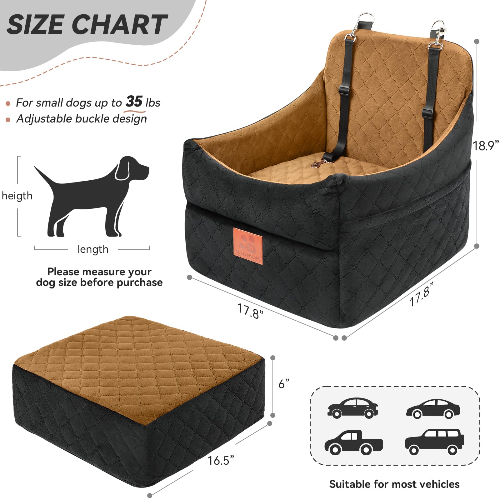 GL GLENSLAVE, siège-auto chien avec poches de rangement pratiques