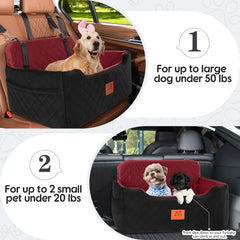 GL GLENSLAVE siège-chien-boosteur-voiture rouge 04, adapté pour deux petits chiens en voyage.