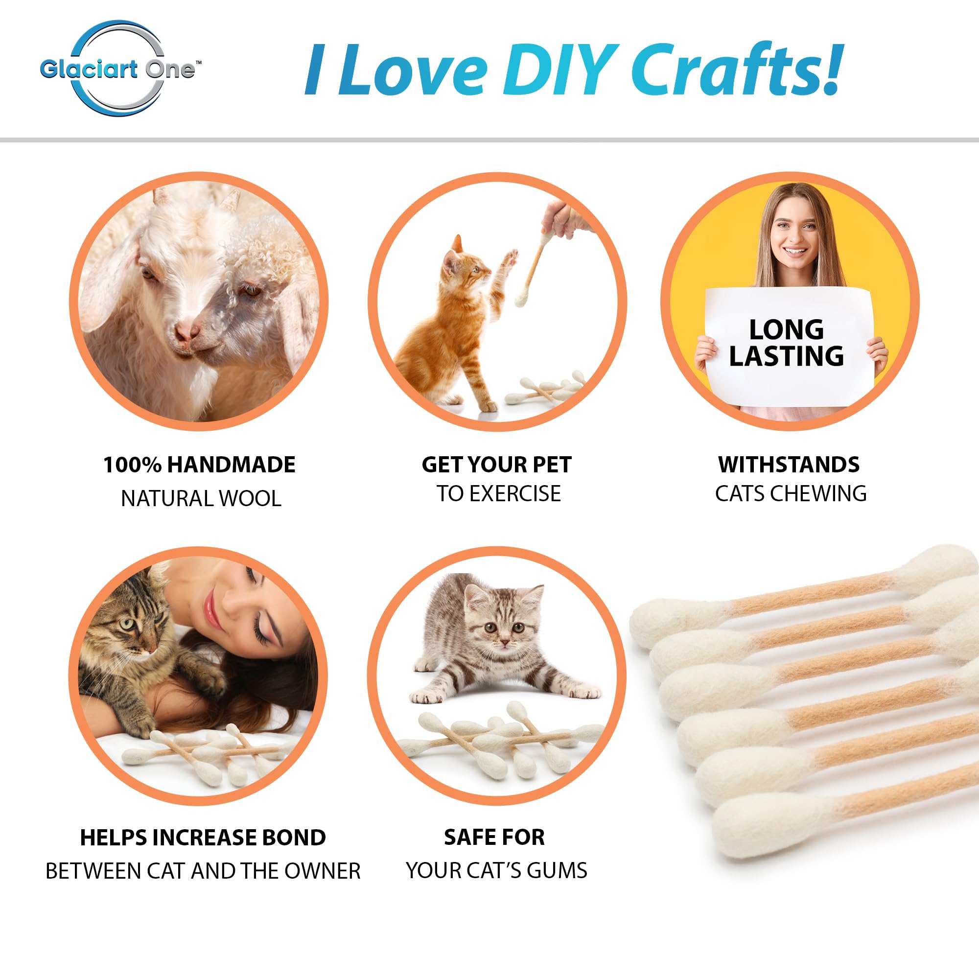 Jouet Glaciart One en laine naturelle, sûr pour les chats.