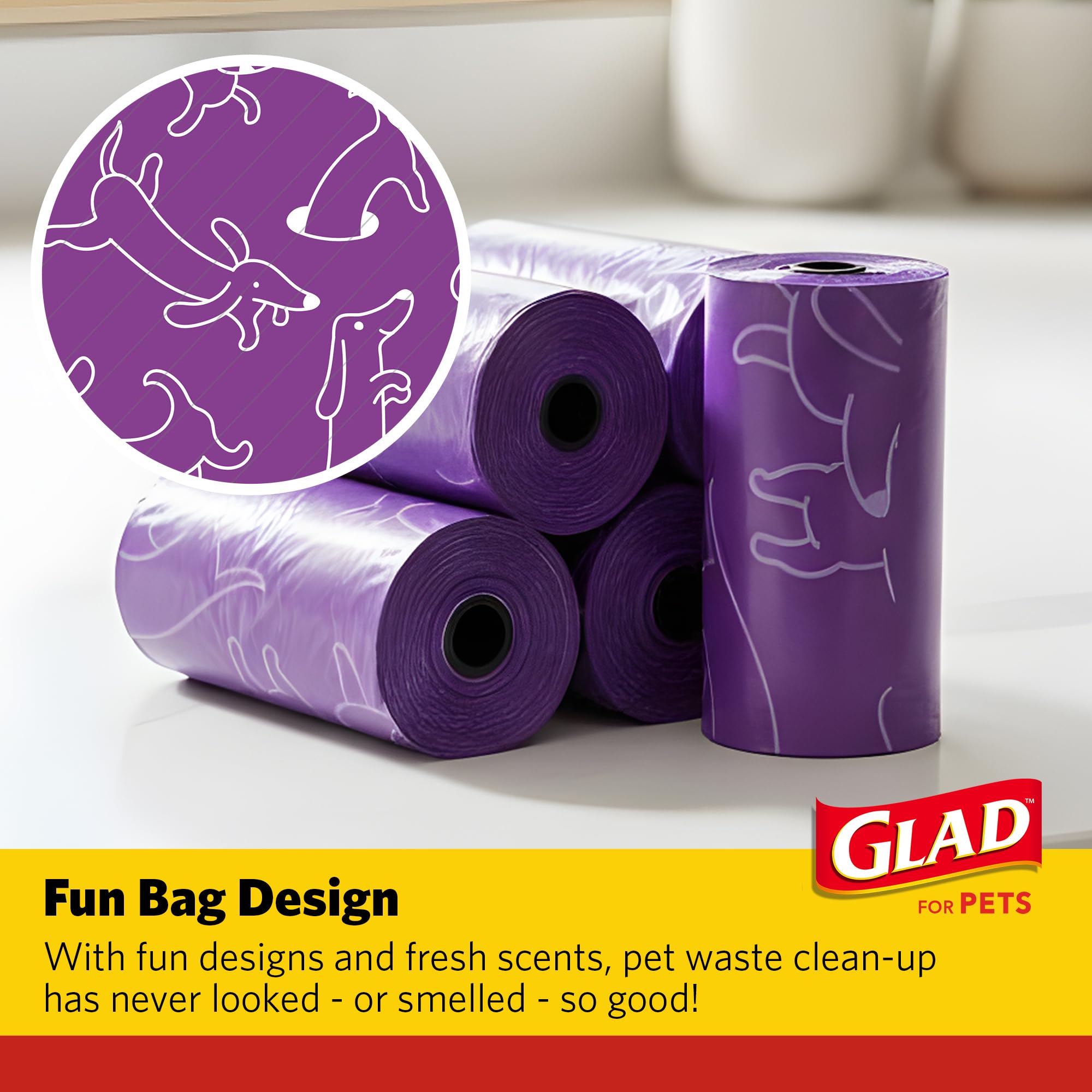 Distributeur Glad for Pets, recharge facile avec ces sacs lavande.