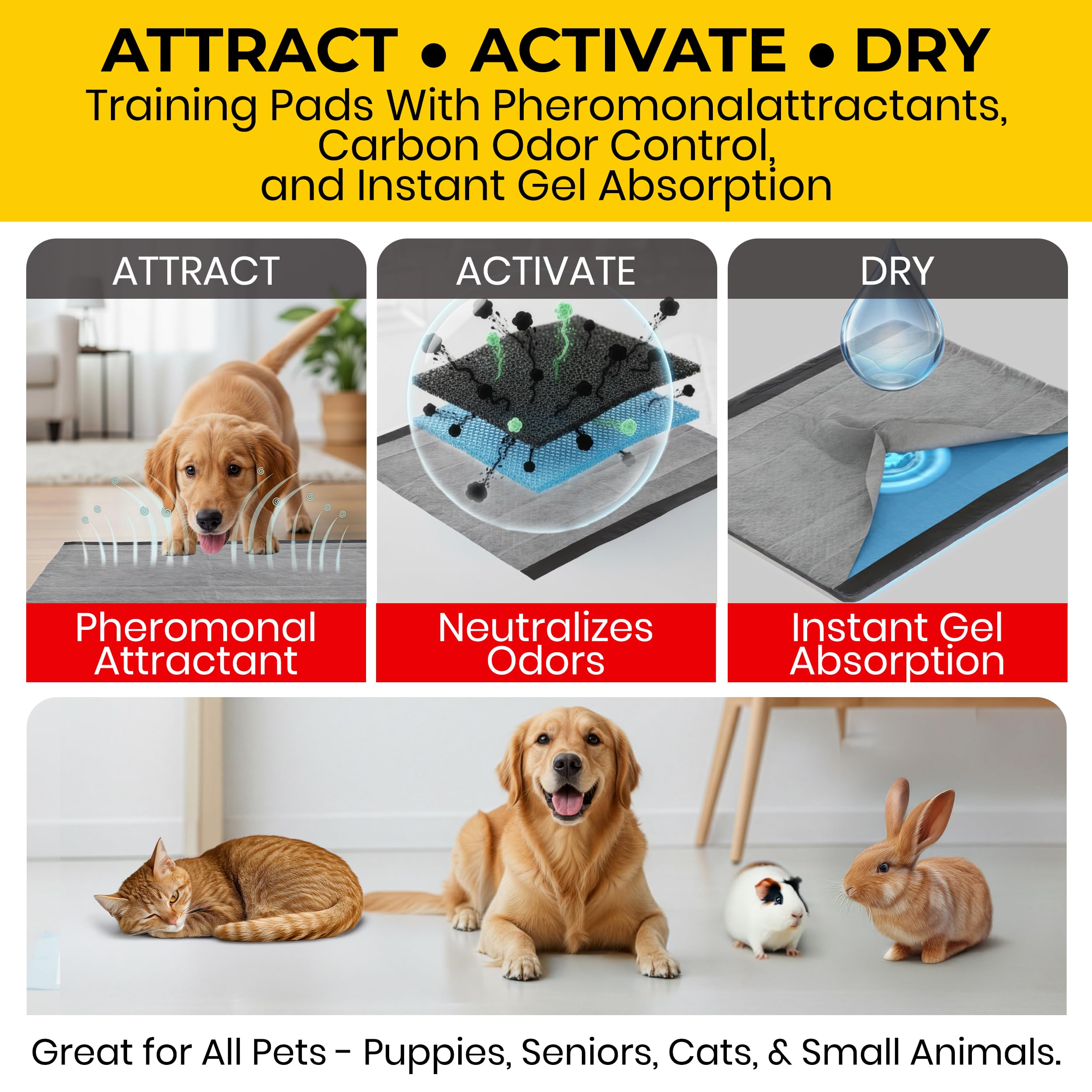 Glad for Pets tapis-pipi charbon noir 23x23 – jetable et pratique