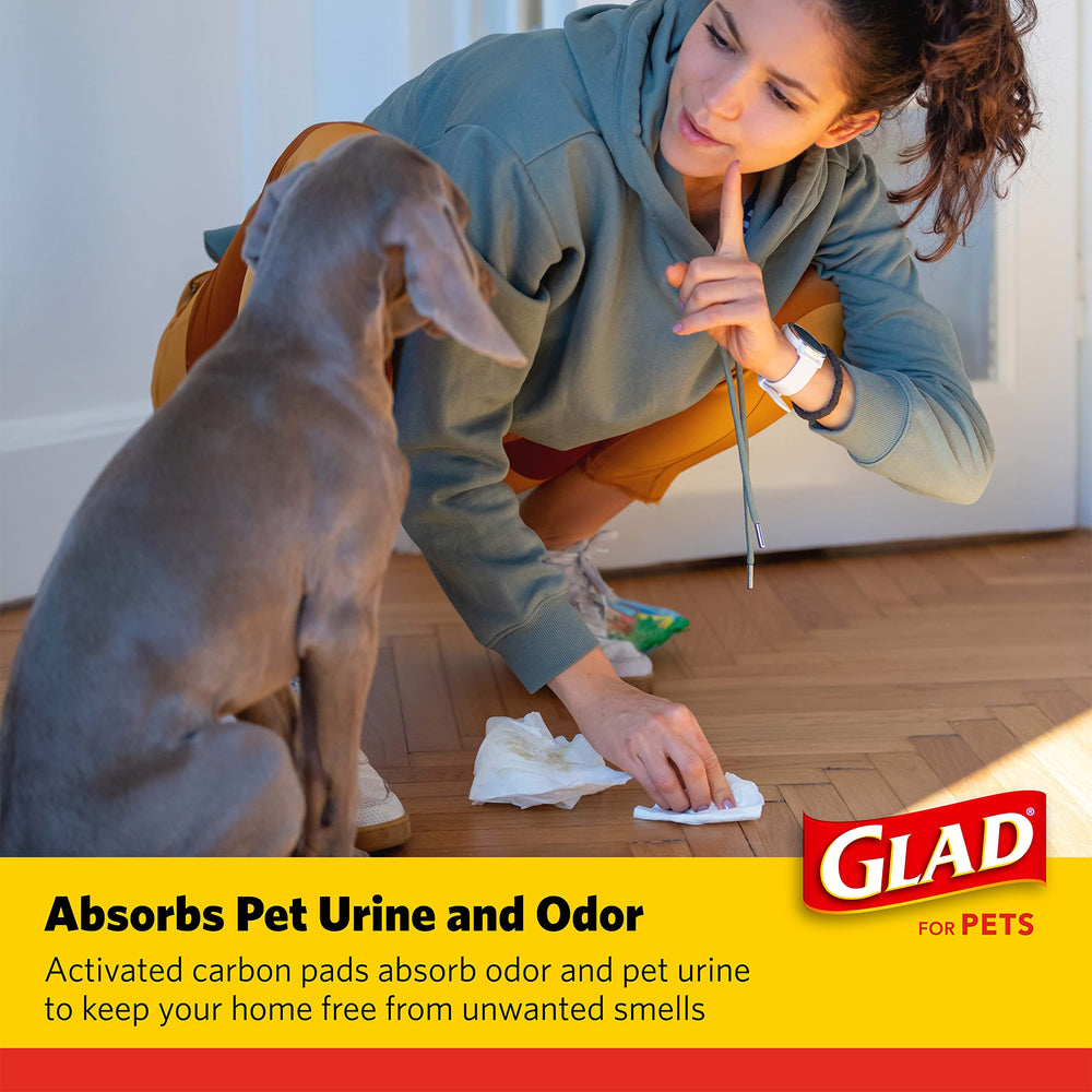 Format 23 po x 23 po des tapis Glad, idéal pour chiots et petites races.