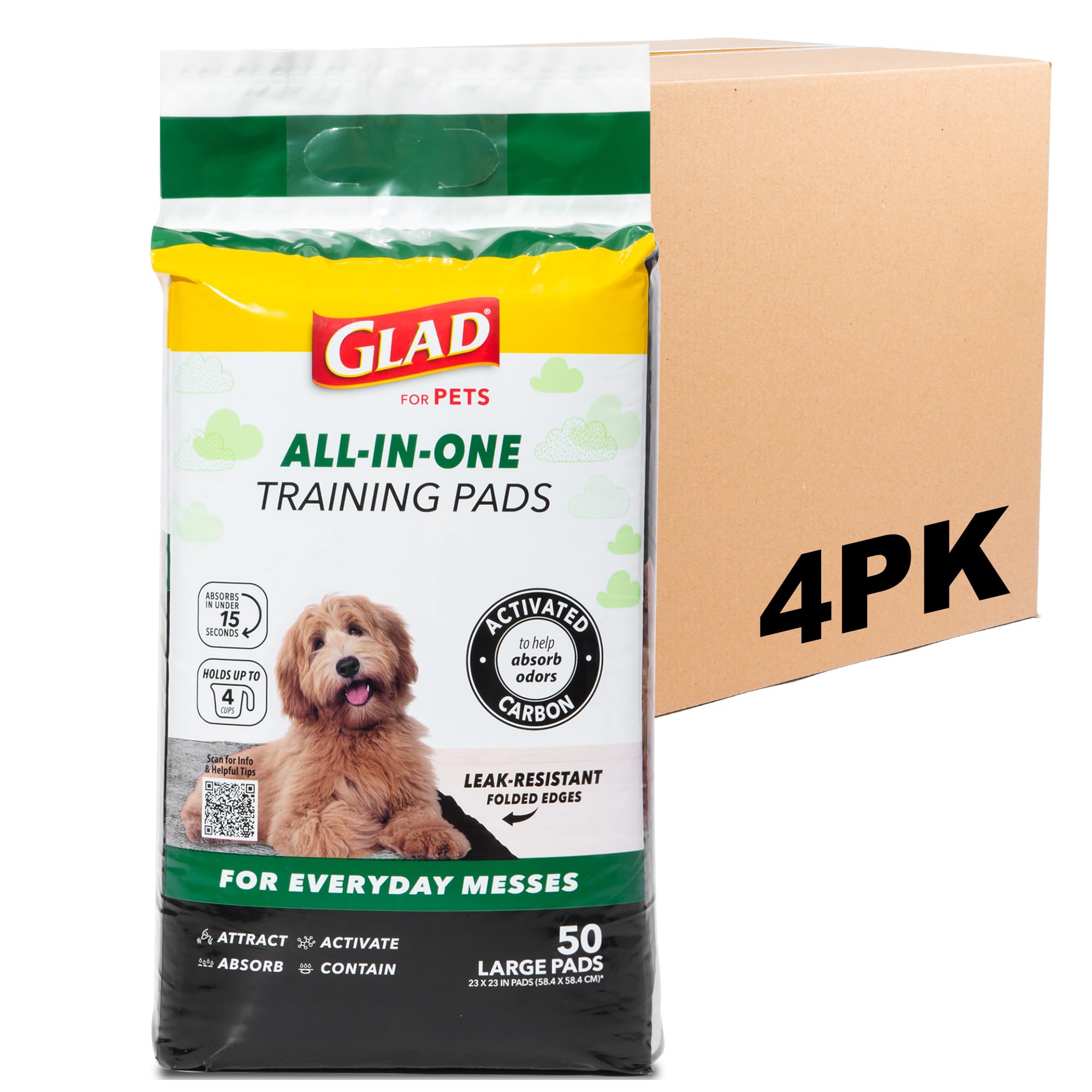 Tapis-pipi Glad au charbon pour chien: contrôle des odeurs et entraînement intérieur.