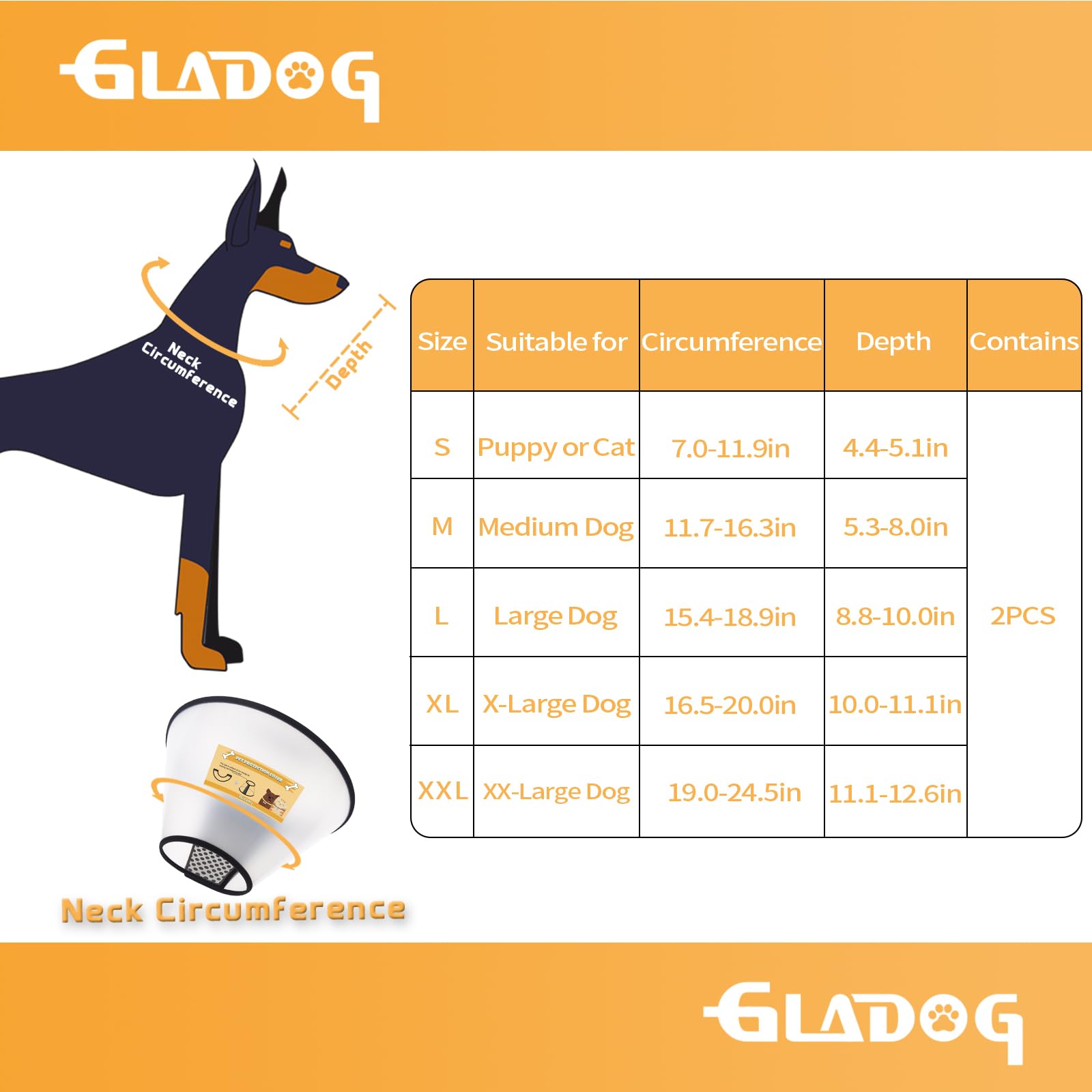 GLADOG collier conique doux matière translucide et vision claire