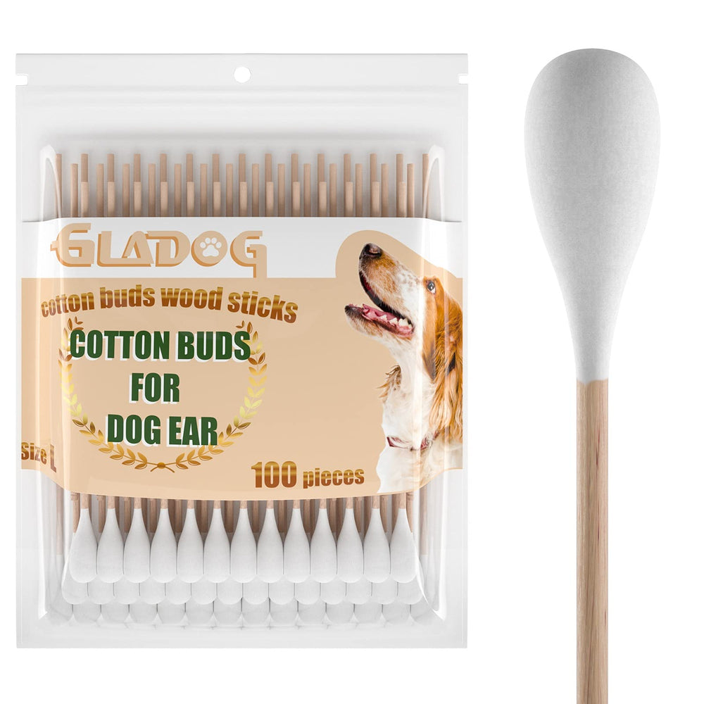 GLADOG tiges coton chien avec manche en bois pour un nettoyage délicat.