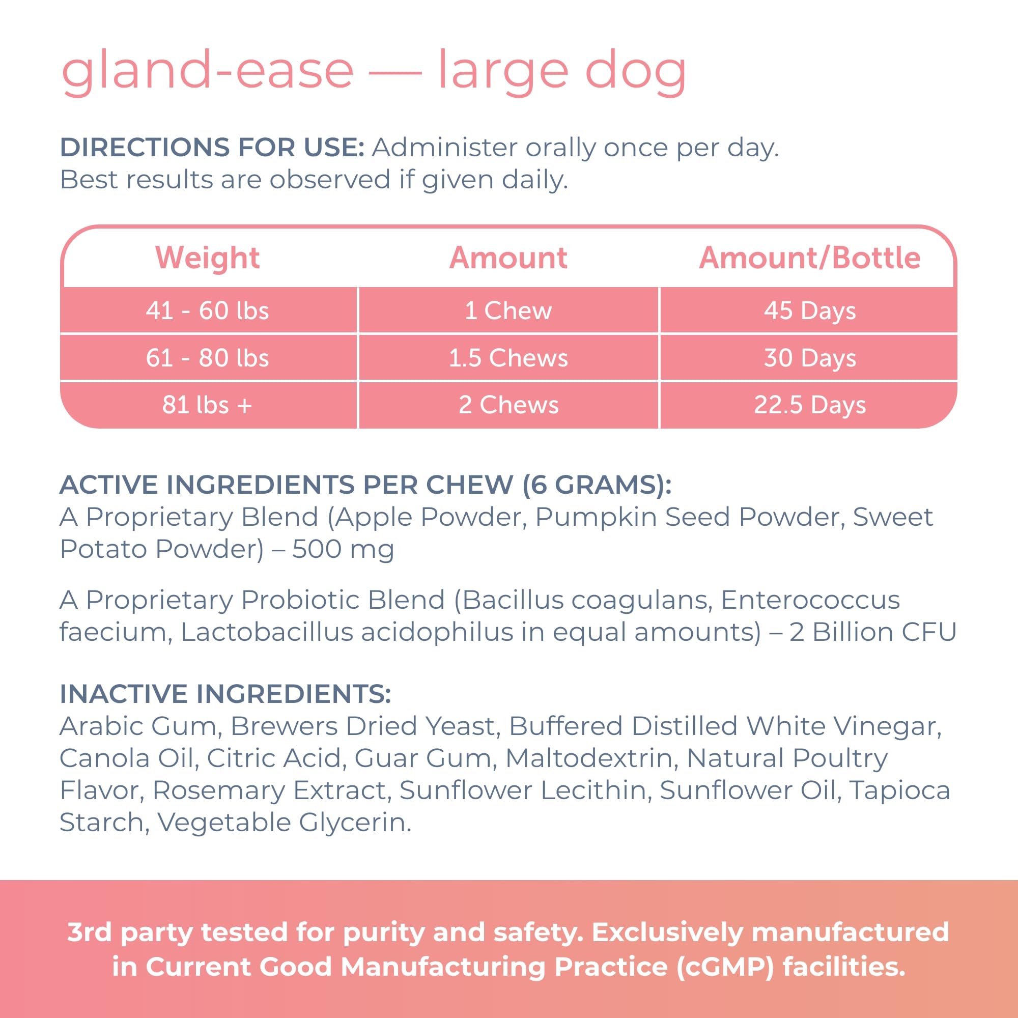Gland-Ease texture ferme et goût agréable favorisant l'utilisation quotidienne.