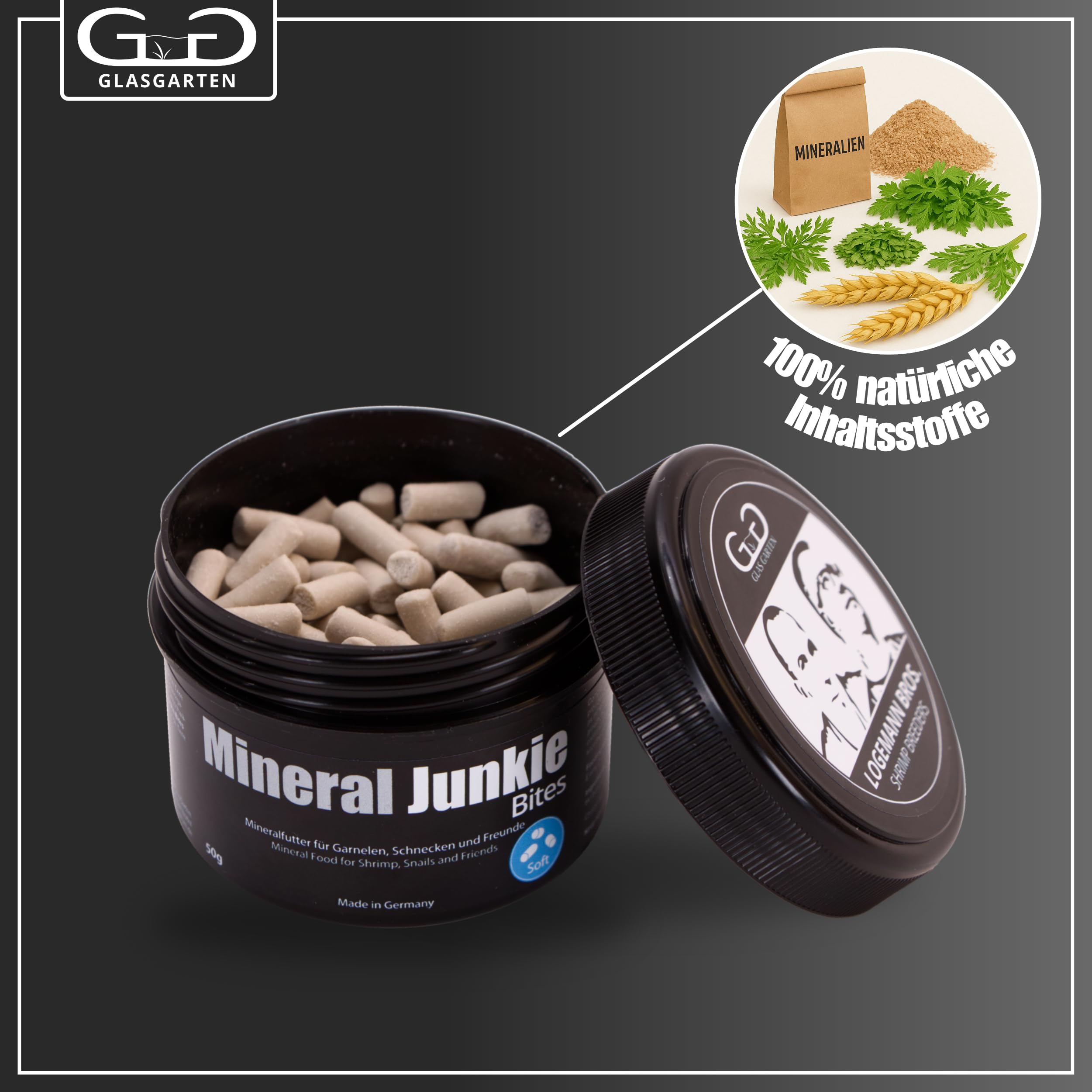 GlasGarten Mineral Junkie Bites – portion 50 g, pratique pour nourrir 2-3 jours.