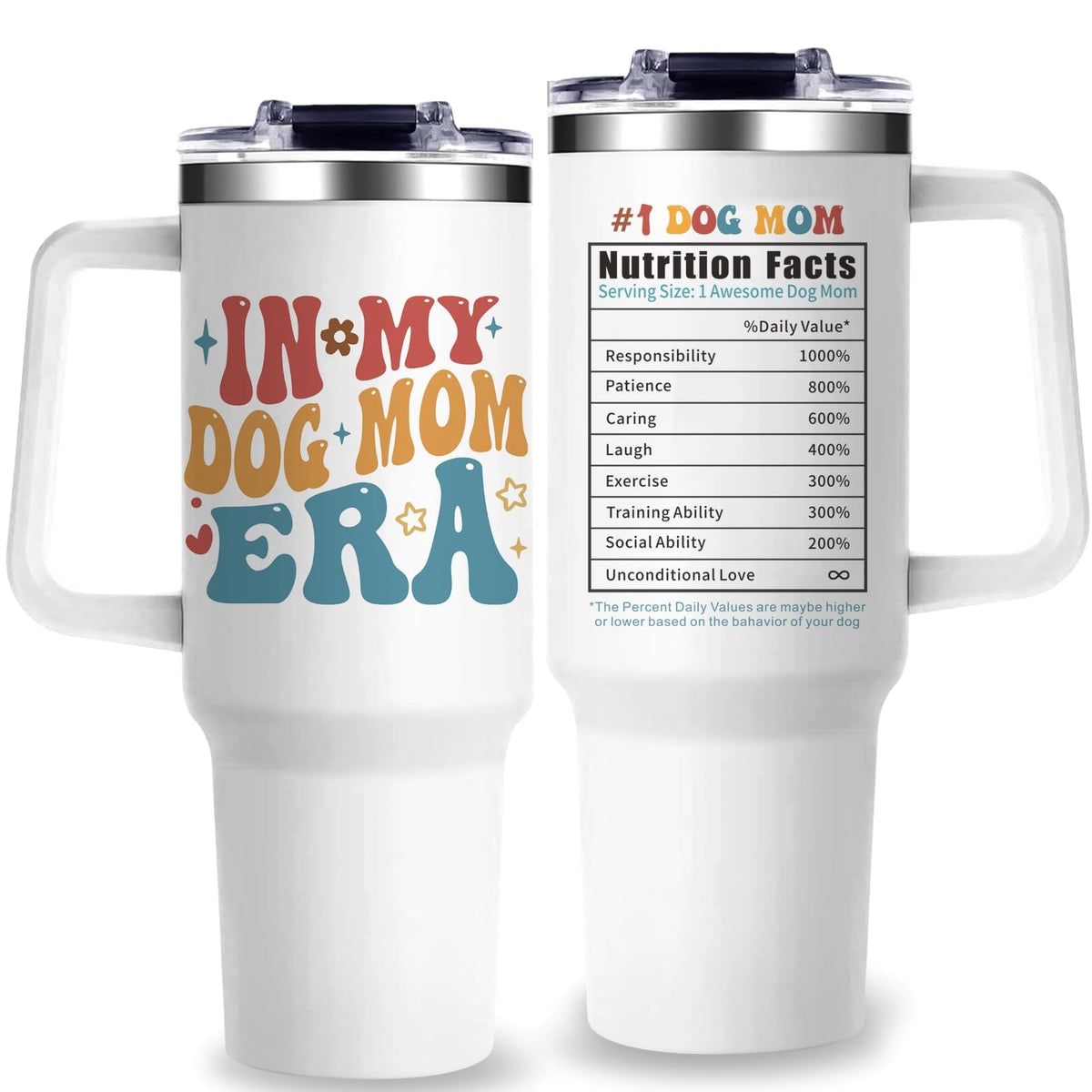 Gobelet isotherme GlitaZola avec poignée, idéal pour maman-chien en balade et hydratation.