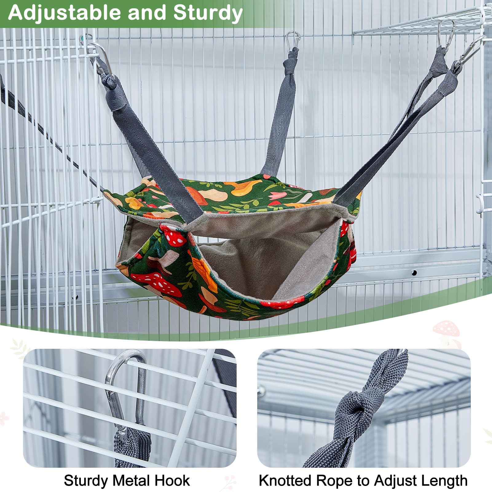 Hamac Glittme pour furet: fond PP rembourré et stable.