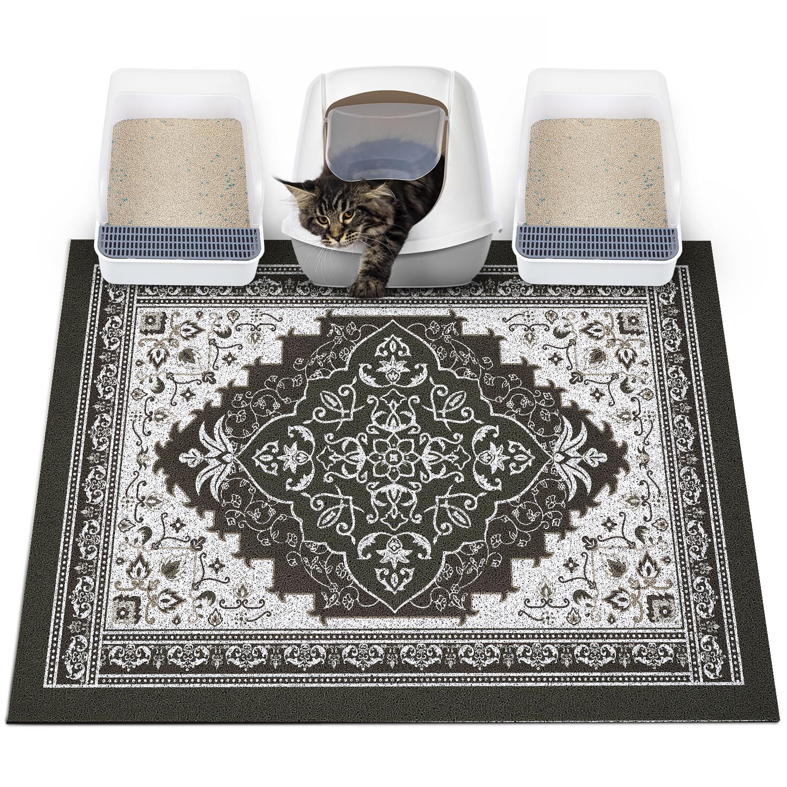 Glittme tapis litière chat anti-glisse, bac en place et sol protégé.