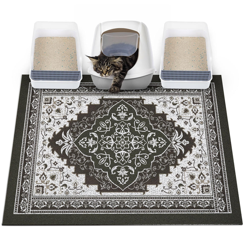 Glittme tapis litière chat anti-glisse, bac en place et sol protégé.
