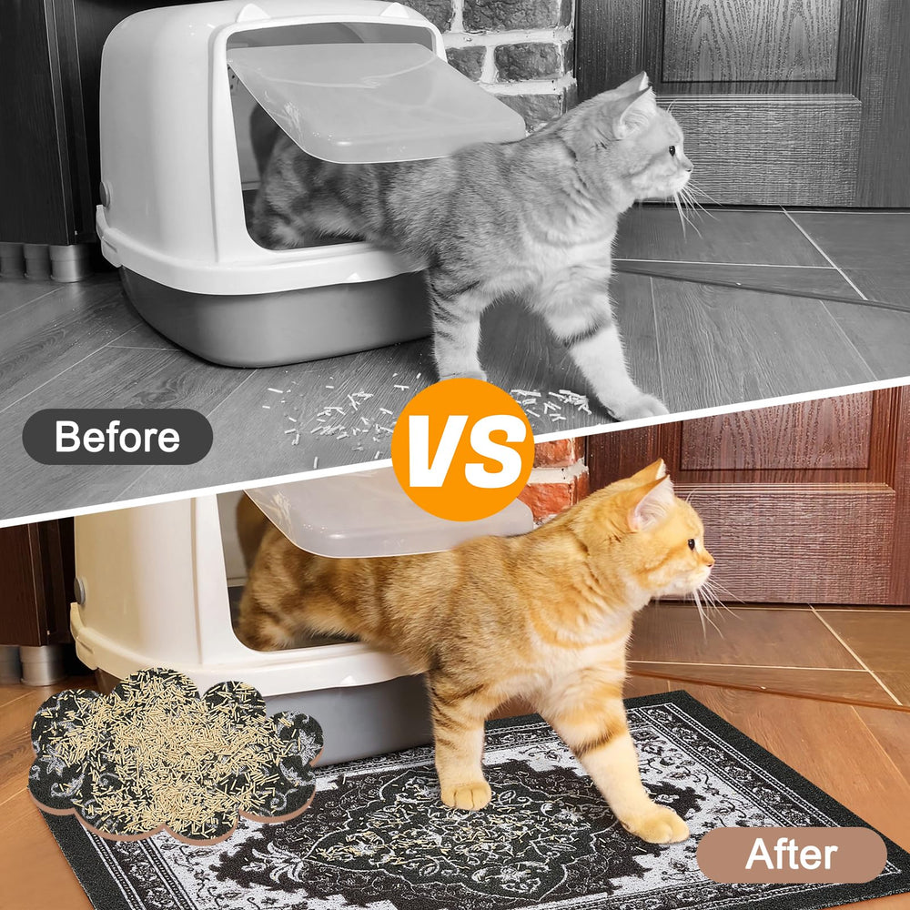 Glittme Tapis Litière Chat, base imperméable: protège le sol des éclaboussures.