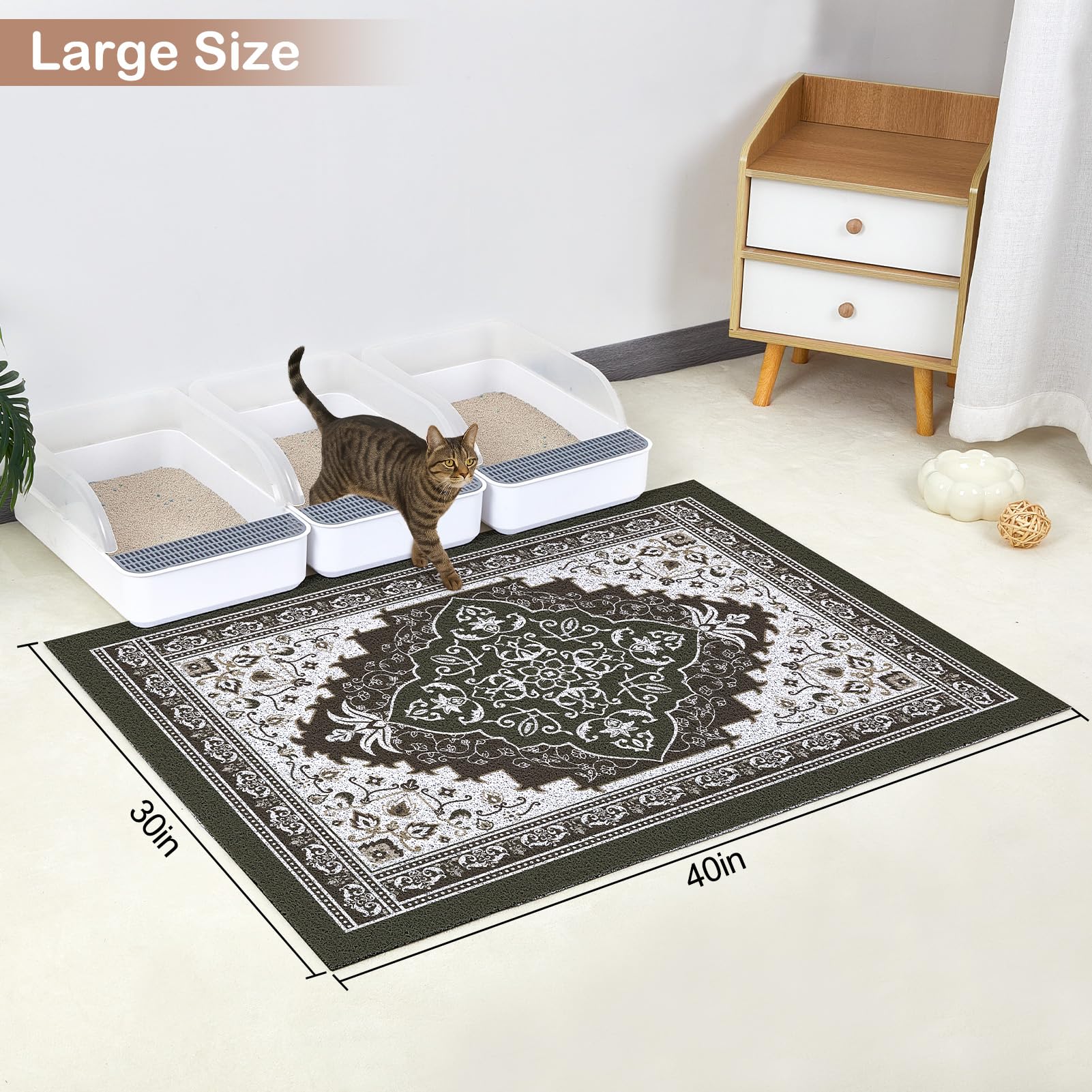 Glittme tapis litière chat fond imperméable protège le sol des éclaboussures.