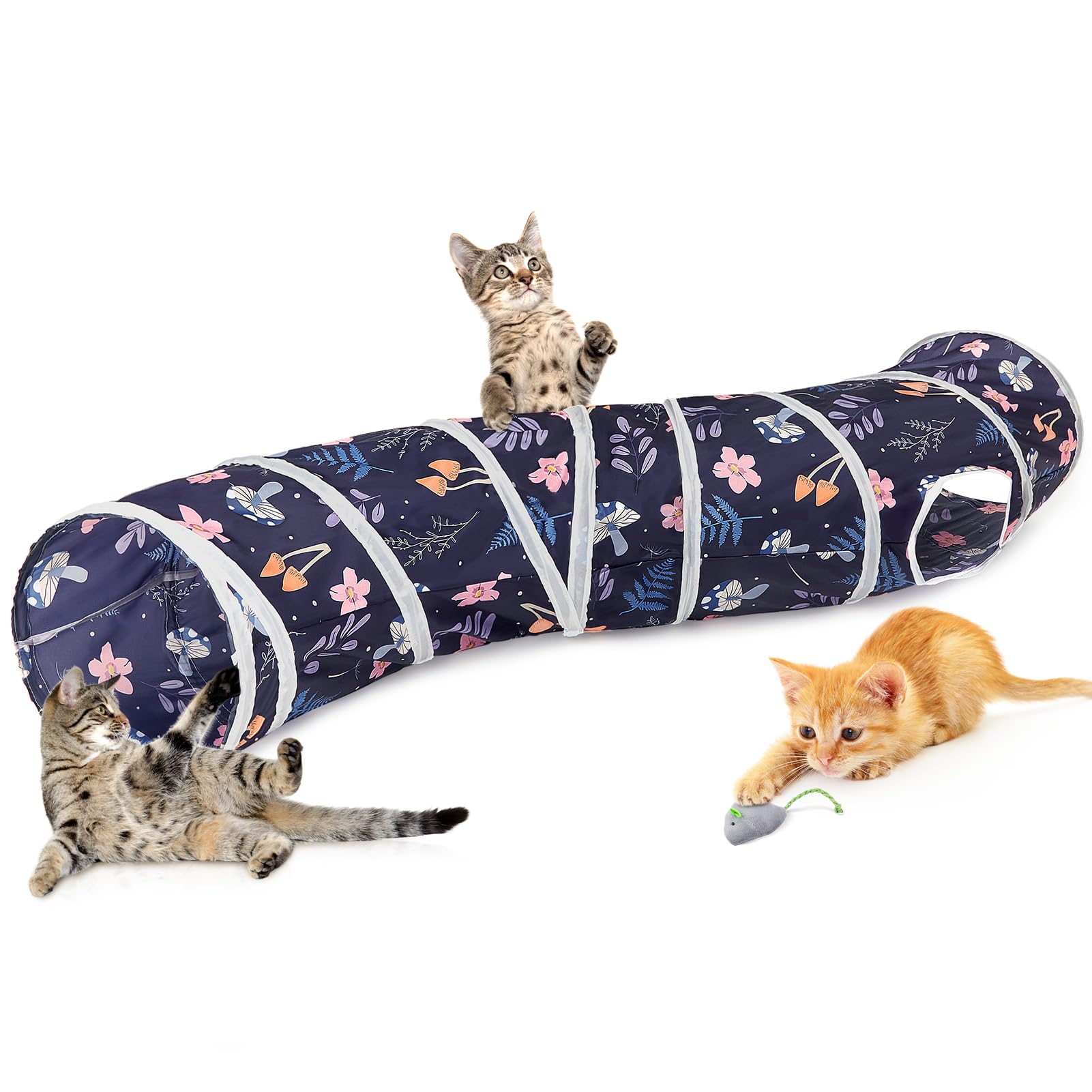Glittme tunnel pour chat, forme S avec jouet inclus, stimulation ludique pour sessions de jeu.