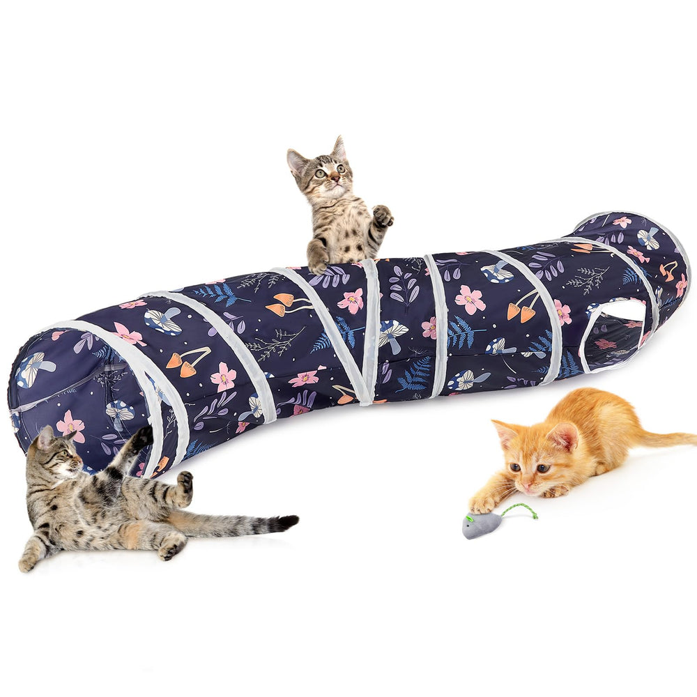 Glittme tunnel pour chat, forme S avec jouet inclus, stimulation ludique pour sessions de jeu.
