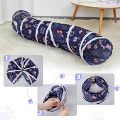 Glittme tunnel chat, structure polyester avec anneaux metalliques pour durabilité.
