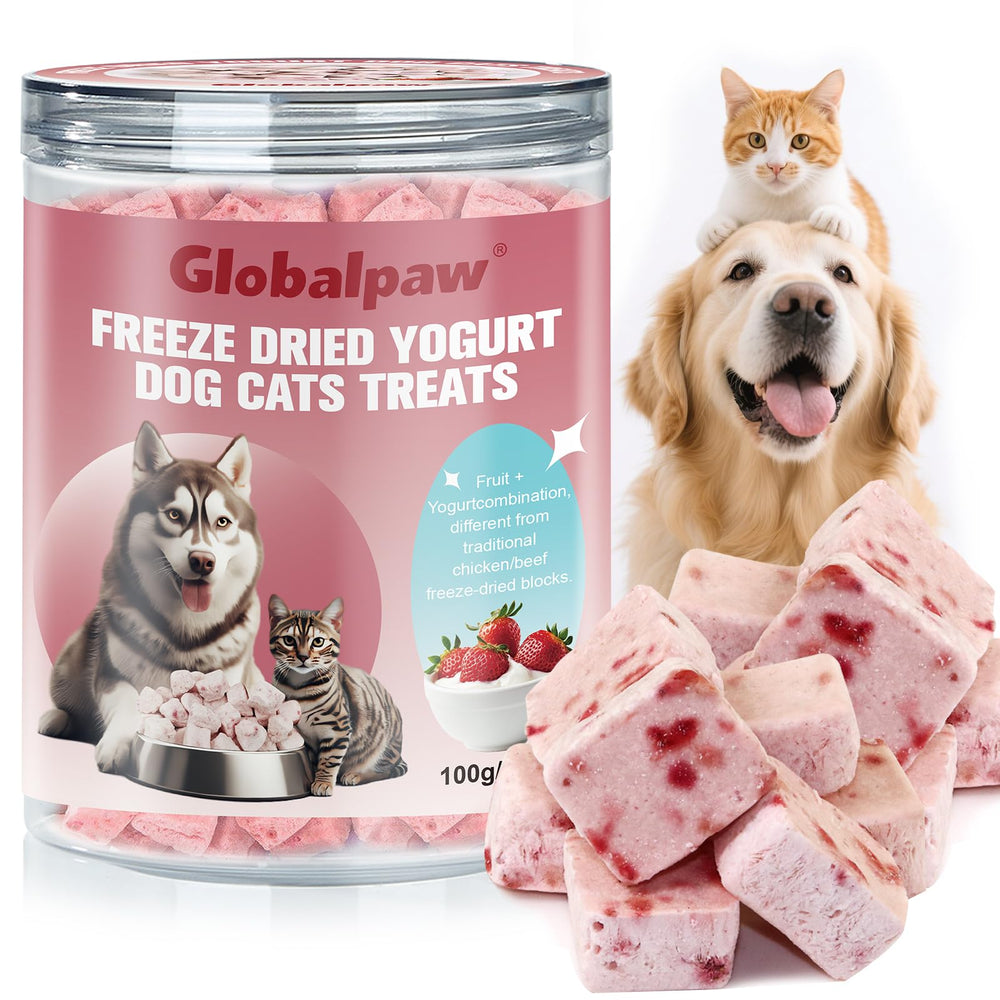 Globalpaw Yogourt séché fraise, emballage pratique pour le voyage.