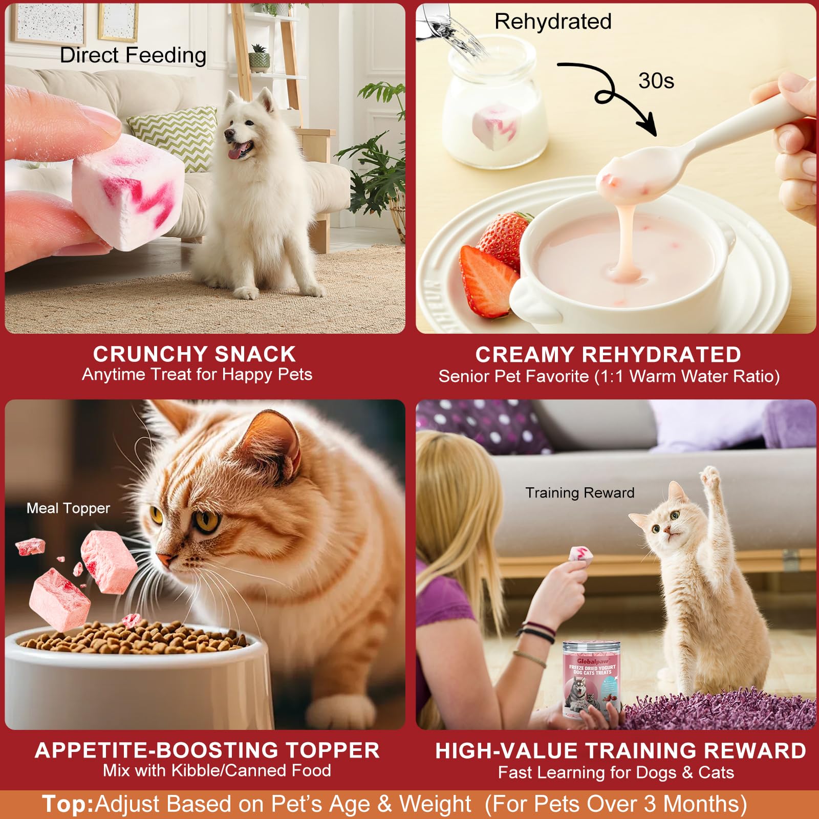 Globalpaw Yogourt séché ingrédients fermentés et fraises, goût naturel.