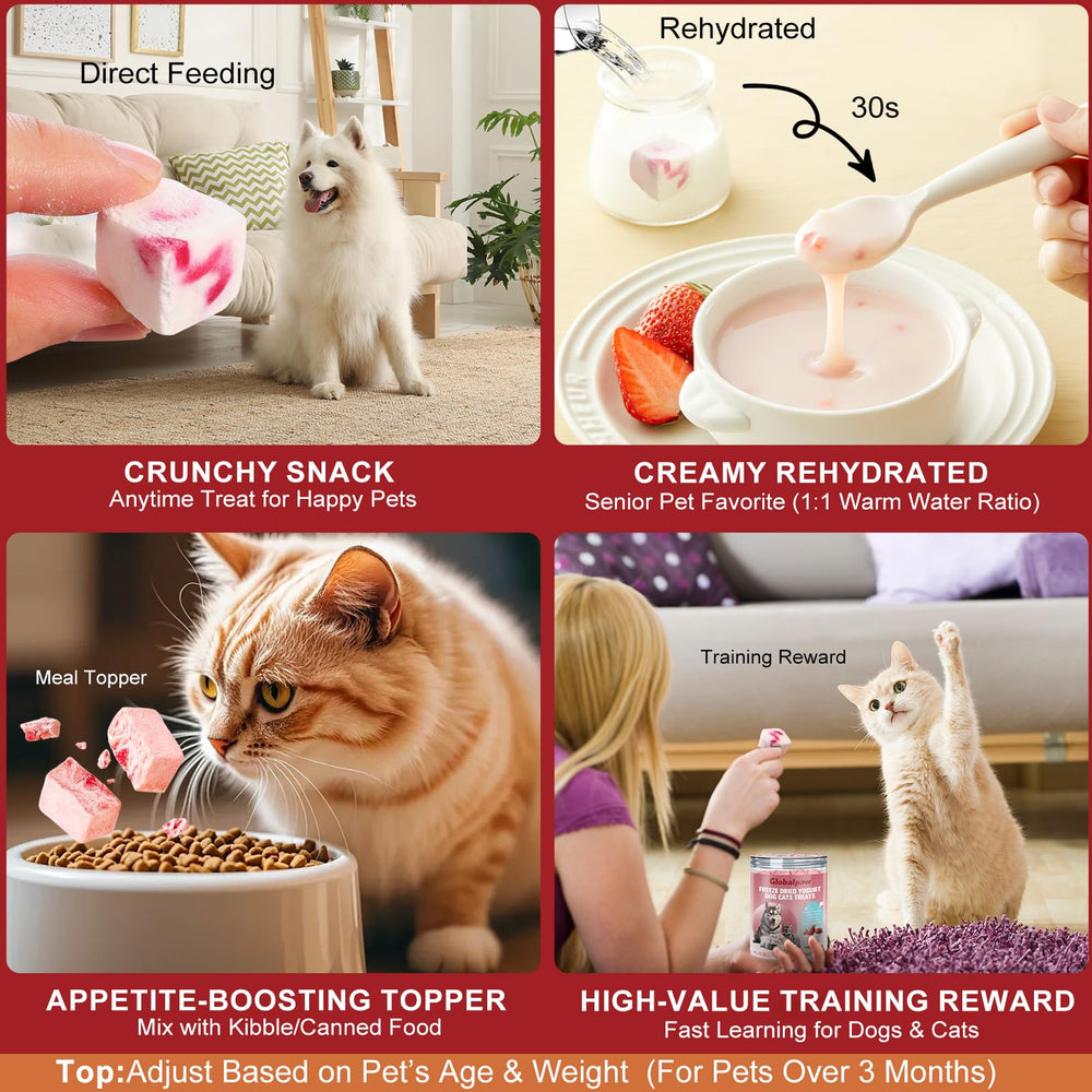 Globalpaw Yogourt séché ingrédients fermentés et fraises, goût naturel.