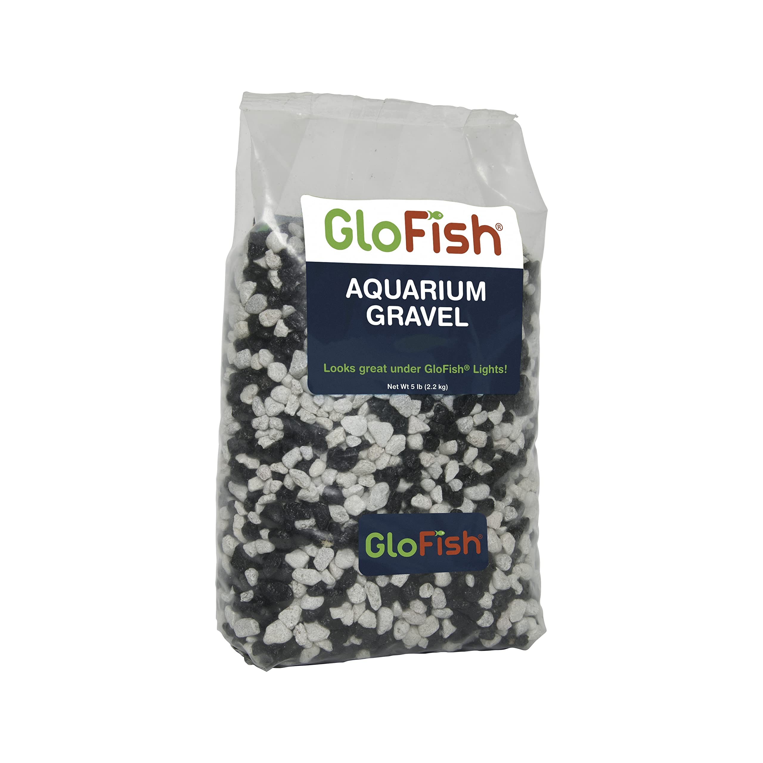 GloFish galets noir fluorescents blancs, accent pour un bac lumineux sous LED bleu.