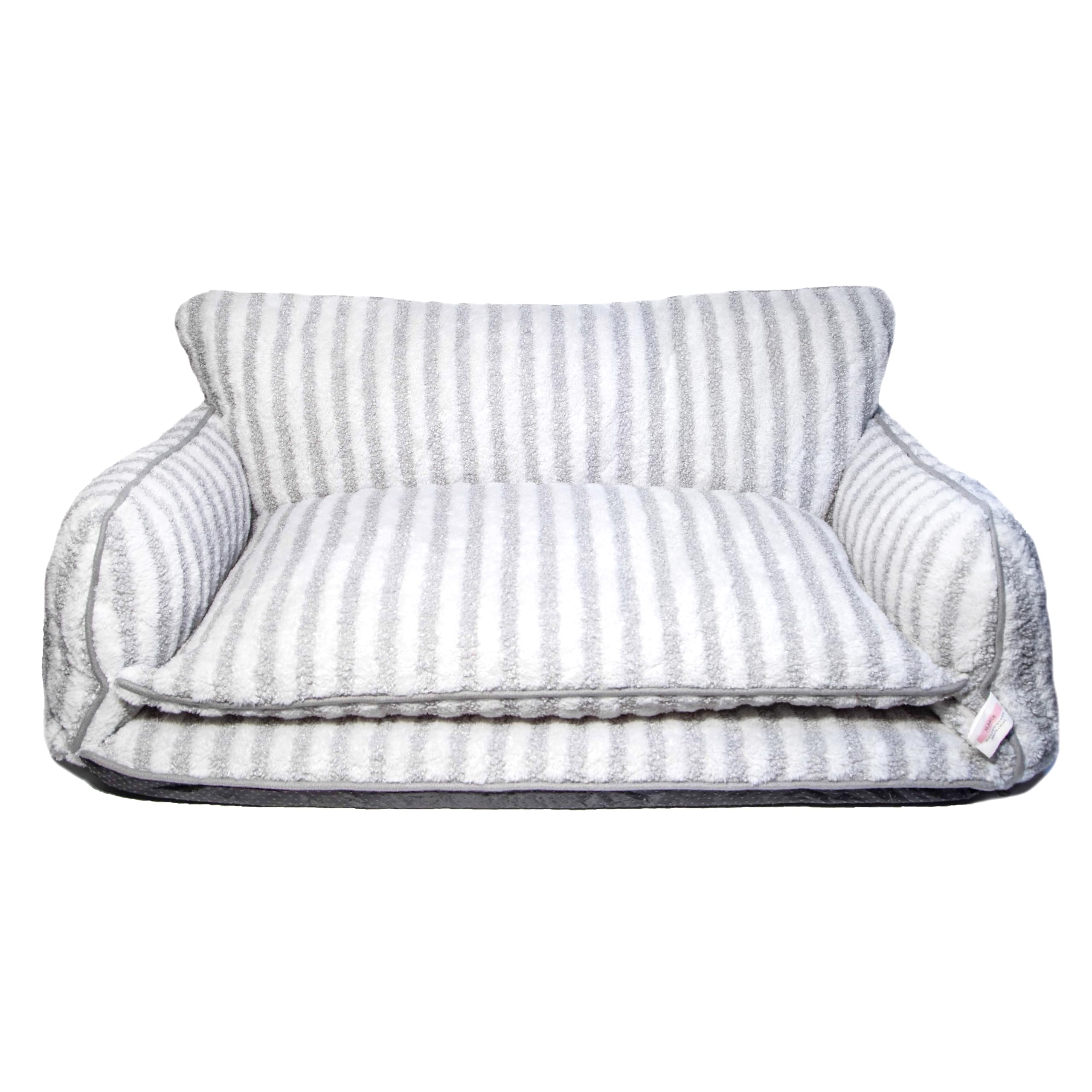 Glow Pups lit chien XXL rayures gris blanc, confort optimal pour de longues siestes.