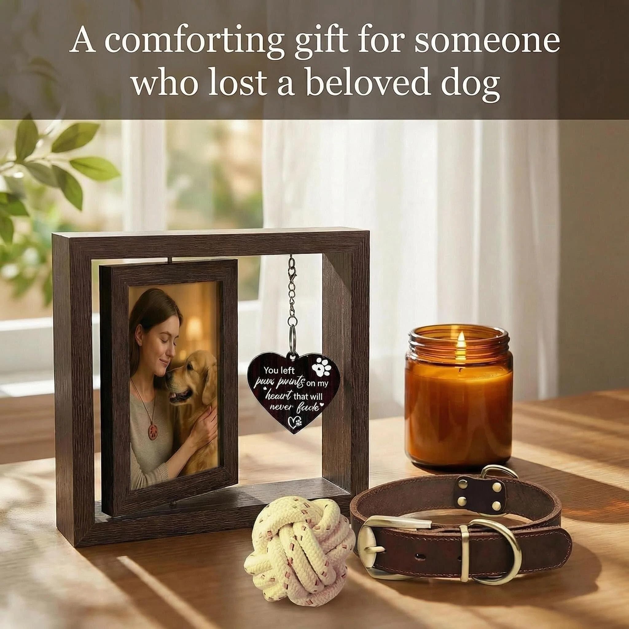 Cadre Gluimayo double-face pour mémoire de chien ou chat, rotatif et élégant.
