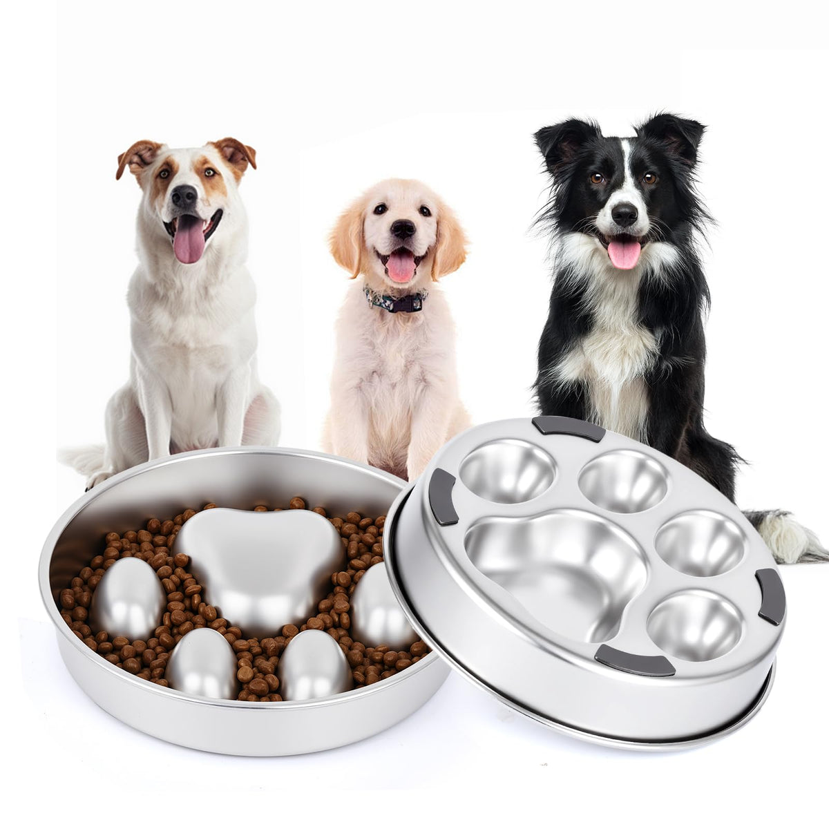 GLYVIAN Slow Feeder bol acier inox 2 tasses, ralentit l’ingestion pour plus de confort.