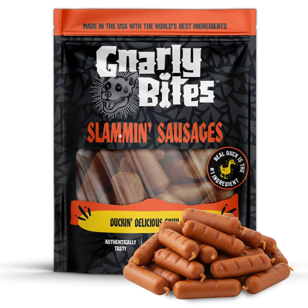 Gnarly Bites Slammin Saucisse: canard réel, récompense gourmande pour chiens actifs.