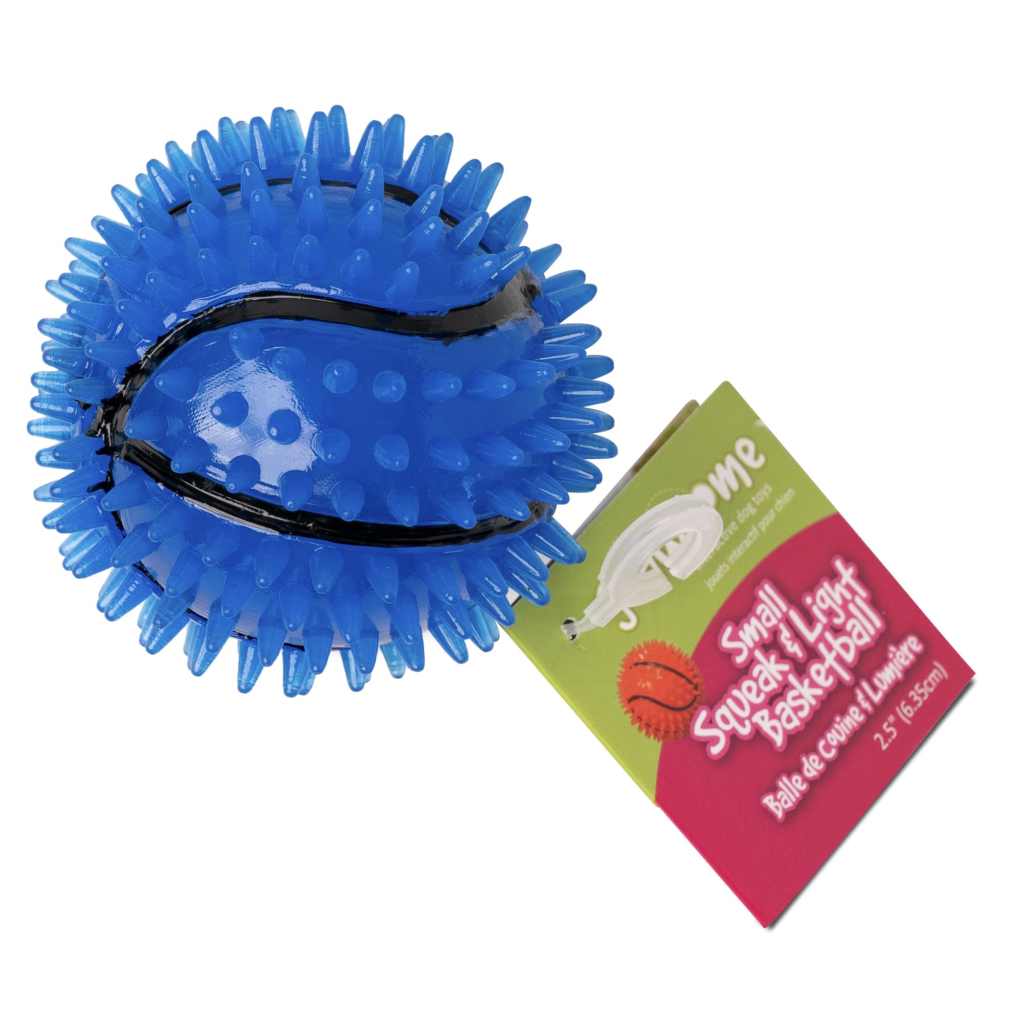 Jouet Gnawsome balle pics sifflet petit bleu stimule les gencives pendant le jeu.