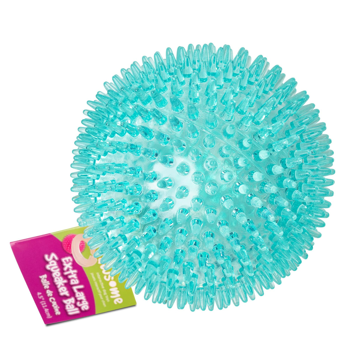 Gnawsome Balle Siffleuse Épineuse 4,5 pouces bleu – stimulation gencives lors du jeu