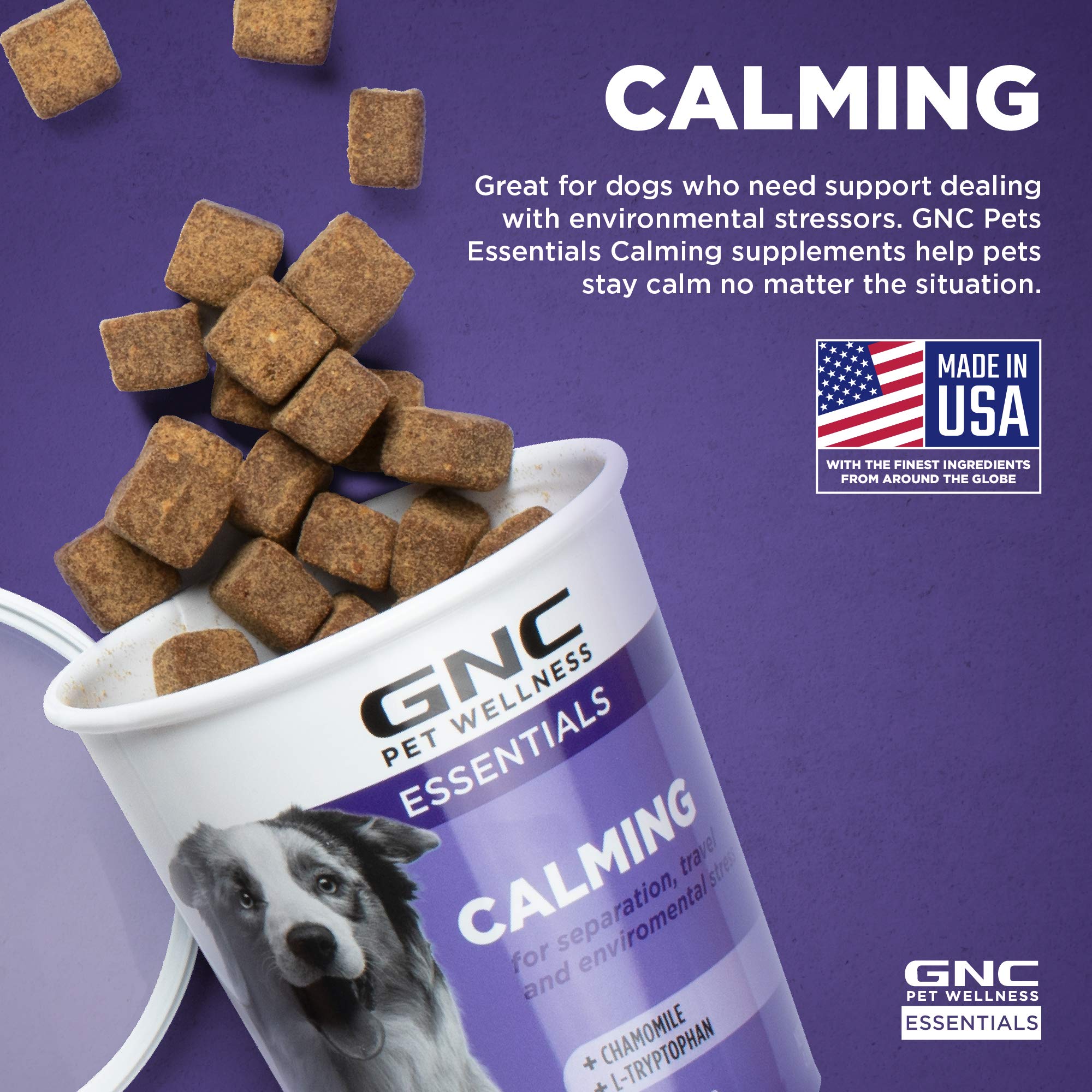 Bouchées bacon GNC Pets Essentials pour chiens, goût attractif facilitant l’administration.