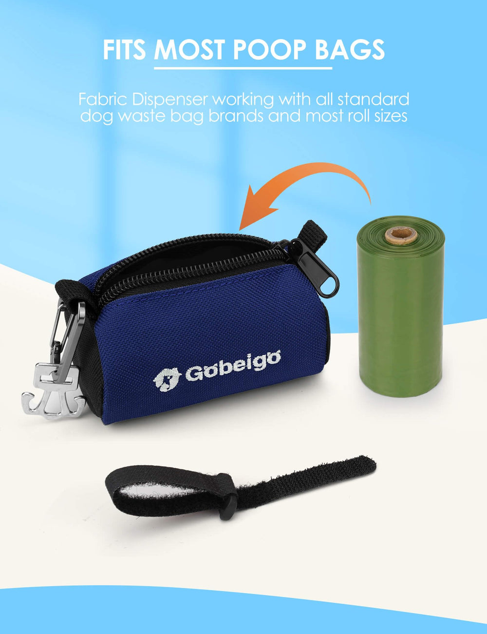 Gobeigo clip métallique et attache velcro pour fixation sûre.