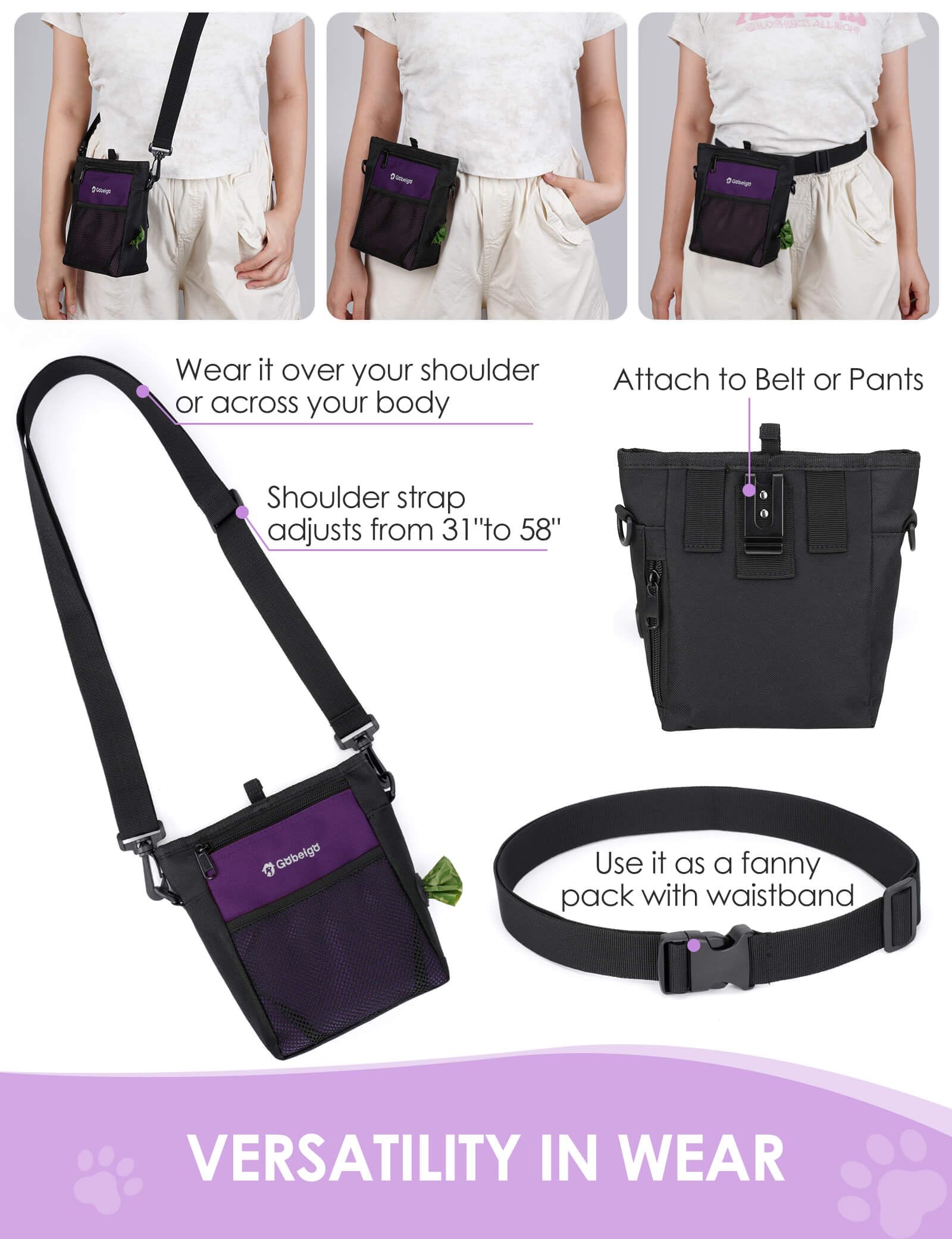 Poches latérales zippées pour sacs à déjections et accessoires