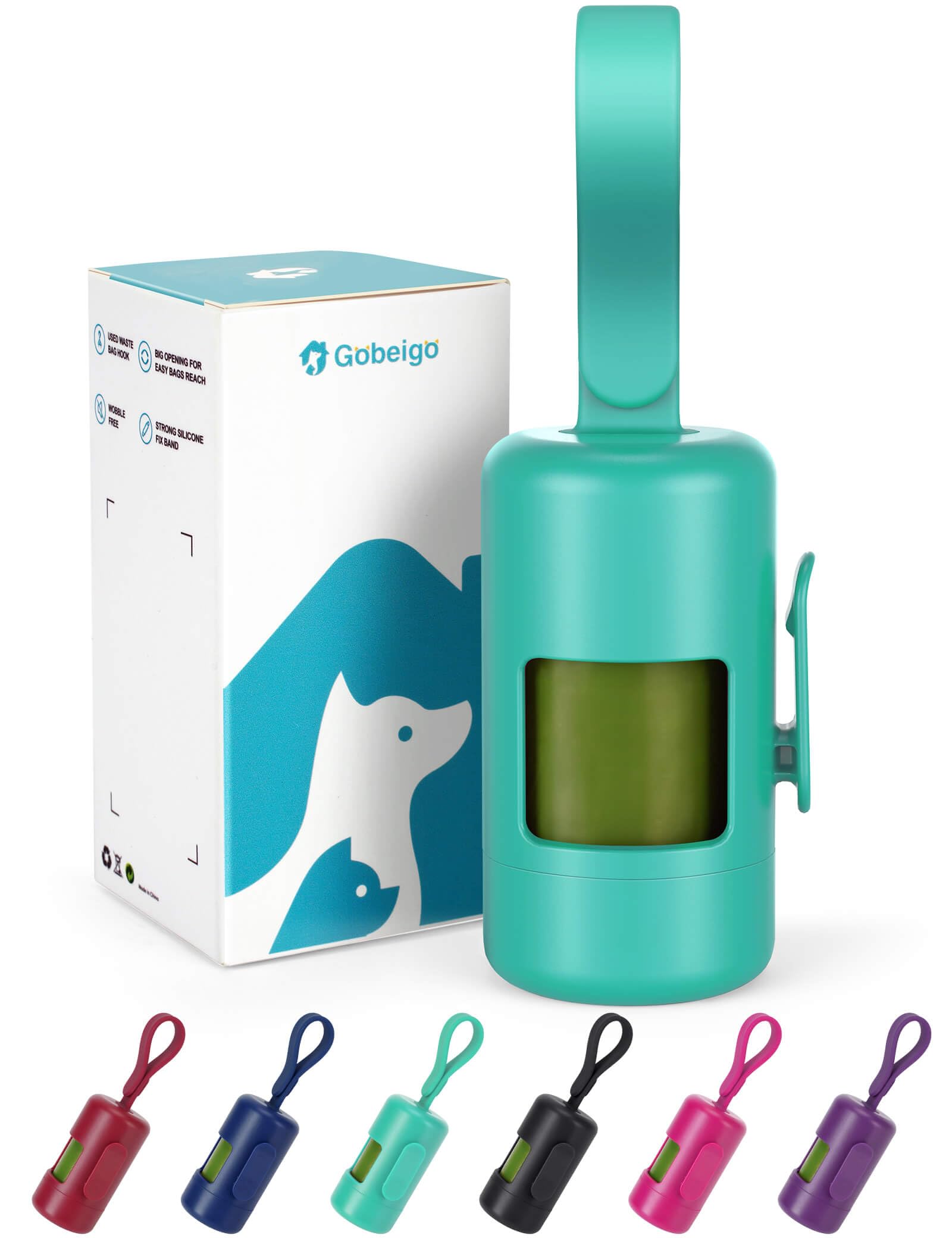 Gobeigo porte-sacs crottes turquoise, accès rapide lors des balades.