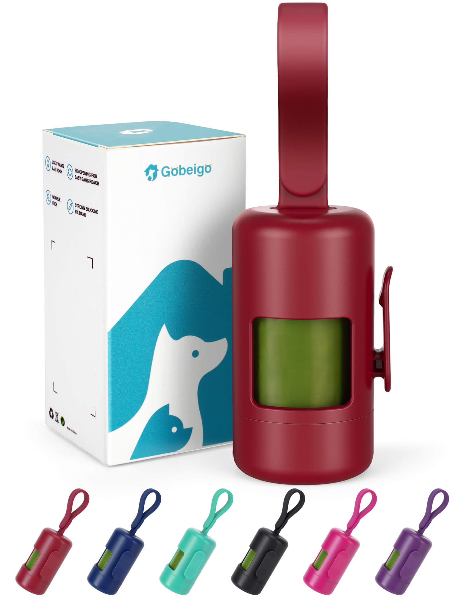 Gobeigo porte-sacs rouge avec ouverture large pour retirer les sacs rapidement