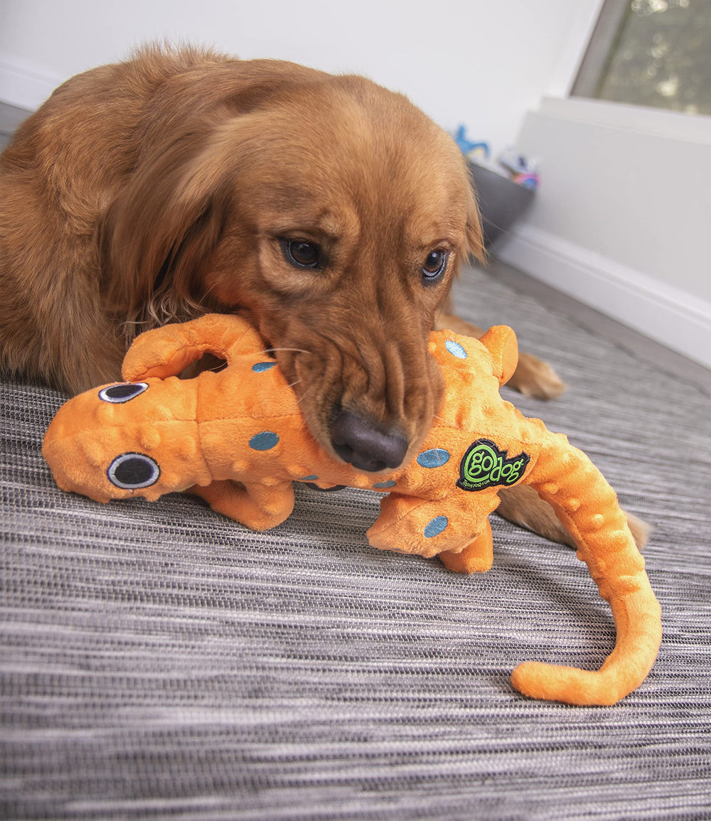 goDog Amphibianz Gecko orange grand – peluche douce, compagnon de câlin nocturne.
