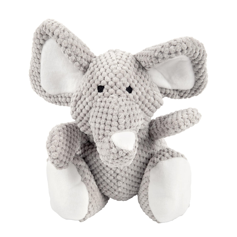 Peluche goDog Checkers éléphant gris, robuste et prête pour des jeux actifs.