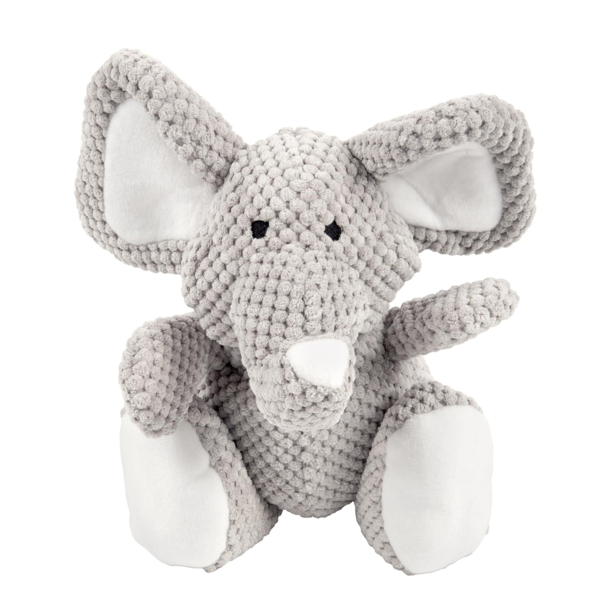 Peluche goDog Checkers éléphant gris, robuste et prête pour des jeux actifs.