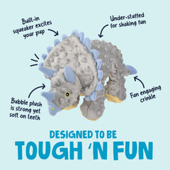 goDog Dinos Frills robuste, coutures renforcées, jouet durable pour chiens actifs.