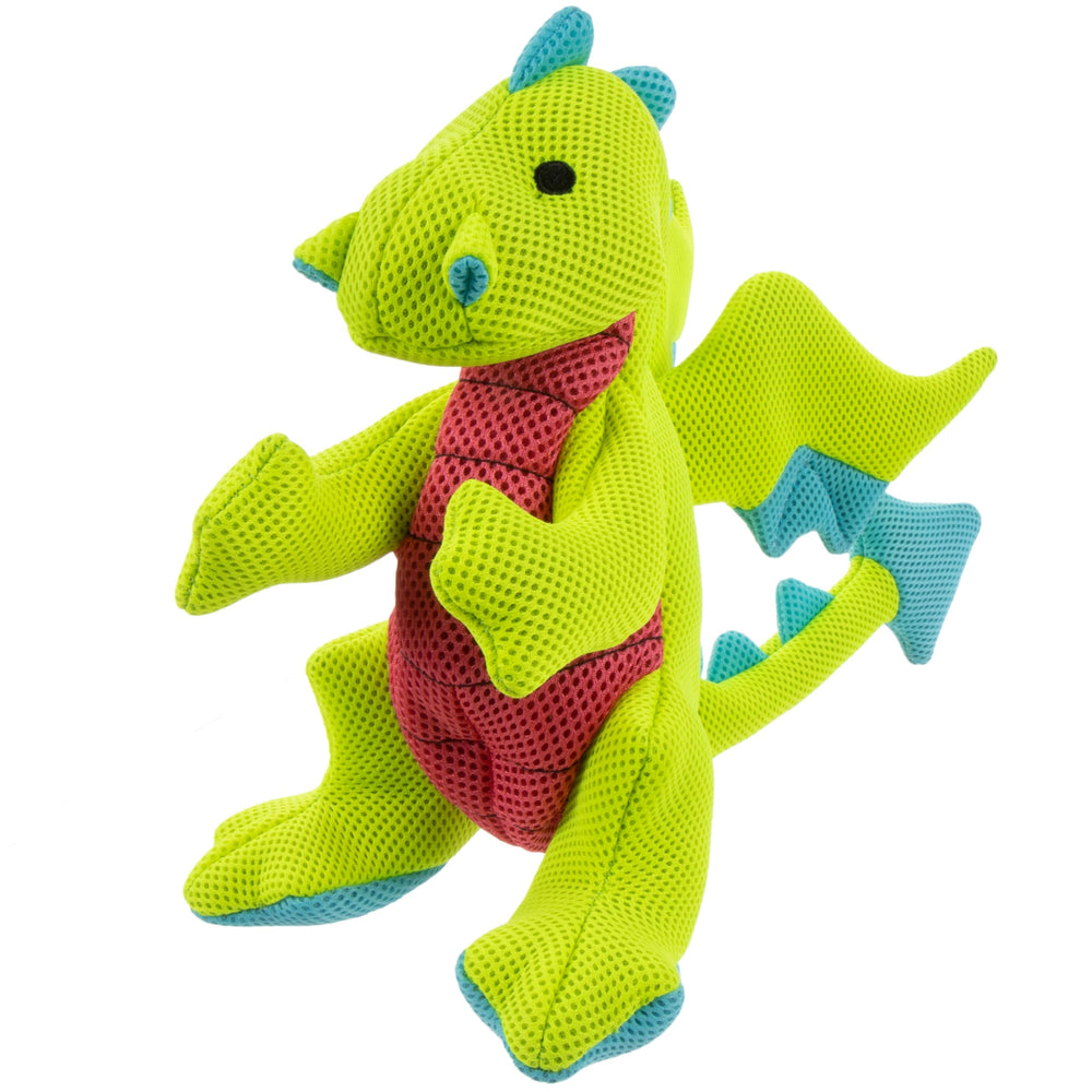 Peluche dragon goDog verte, idéale pour des jeux doux et durables.