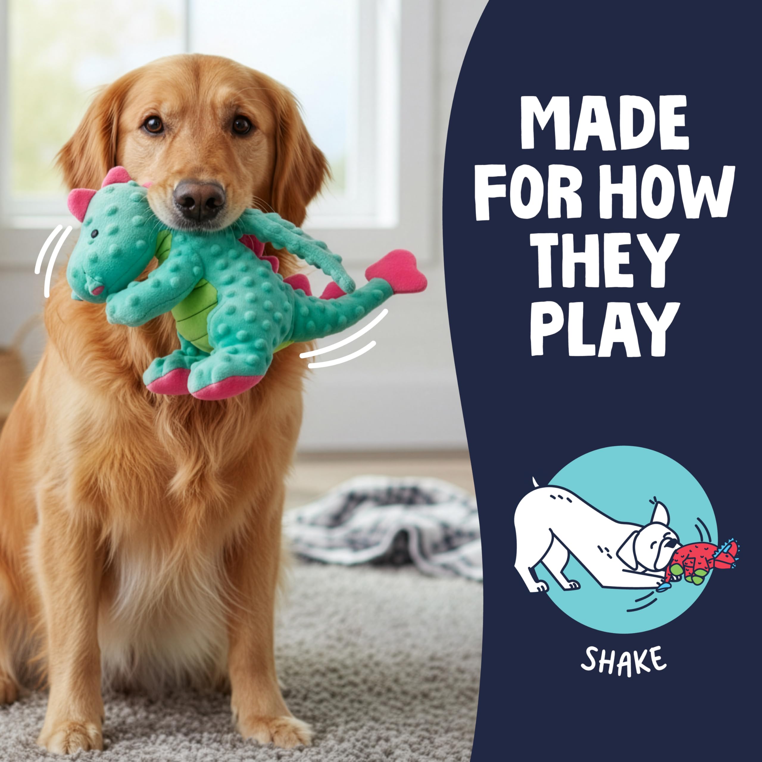 jouet godog dragons pour jeu actif, sifflet intégré stimule l'engagement.