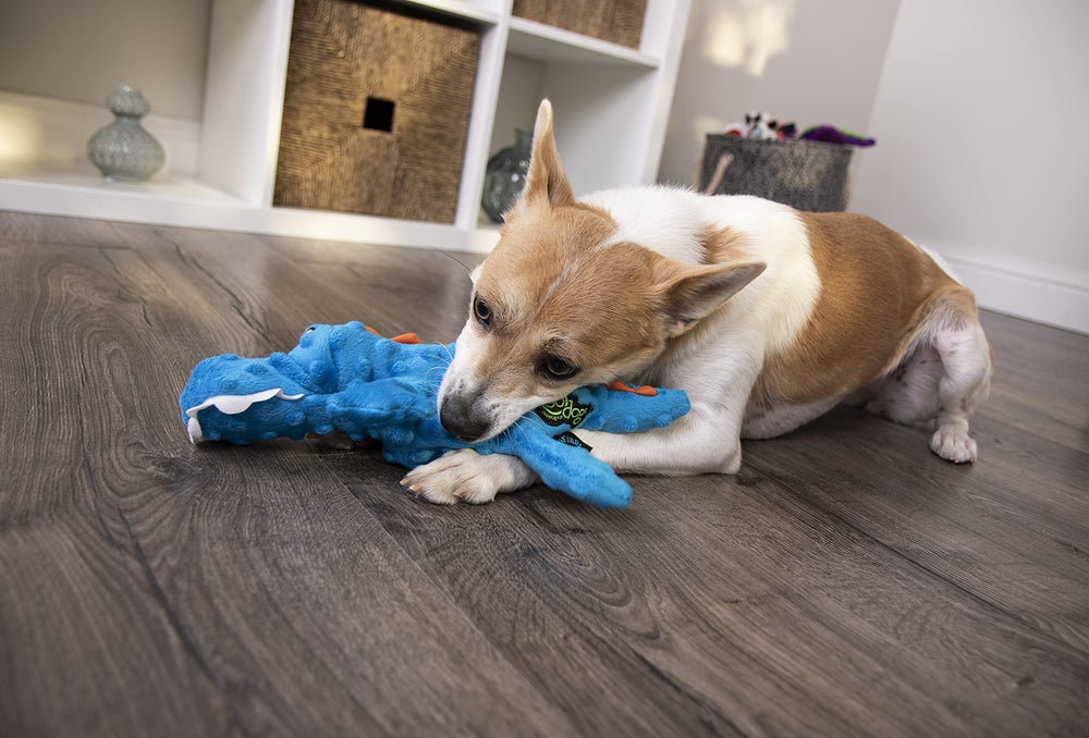 goDog Gators : peluche à texture bulle bleue, douceur et réconfort lors des câlins.