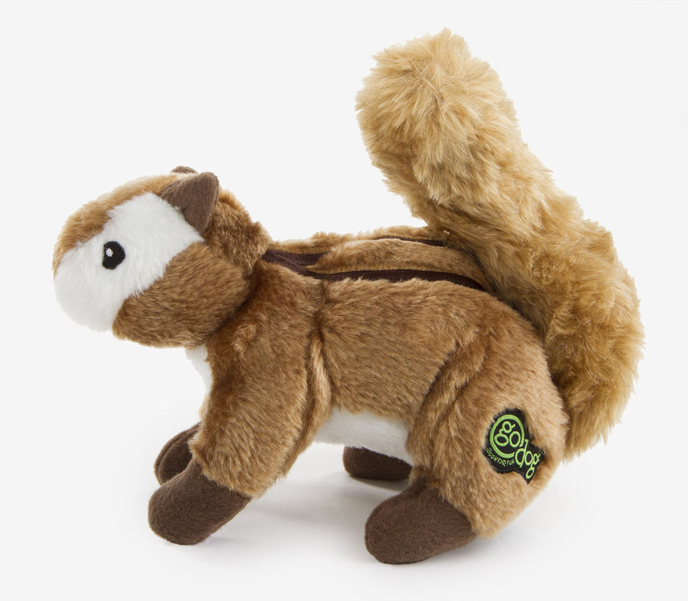 goDog Wildlife tamia brun grand peluche, jouet avec sifflet intégré pour stimulation sonore.