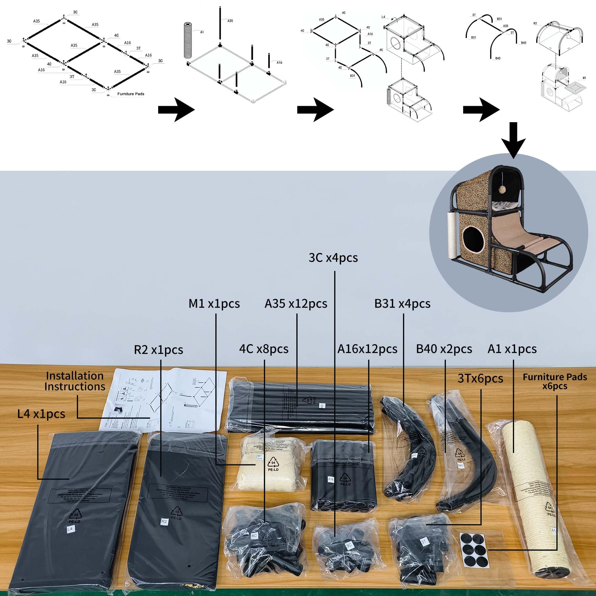 Goetland Condo Chat Toit Tissu Oxford: toit robuste et esthétique pour salon intérieur